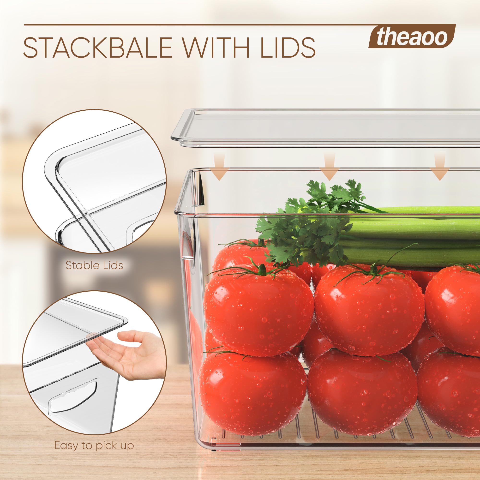 Theaoo Clear Storage Bins with Lids - 8 Pack Stackable Large Plastic Containers for Pantry, Kitchen, Fridge, Laundry, Bathroom, Garage & Closet Organization - Perfect for Home Storage & Cabinet Organizing