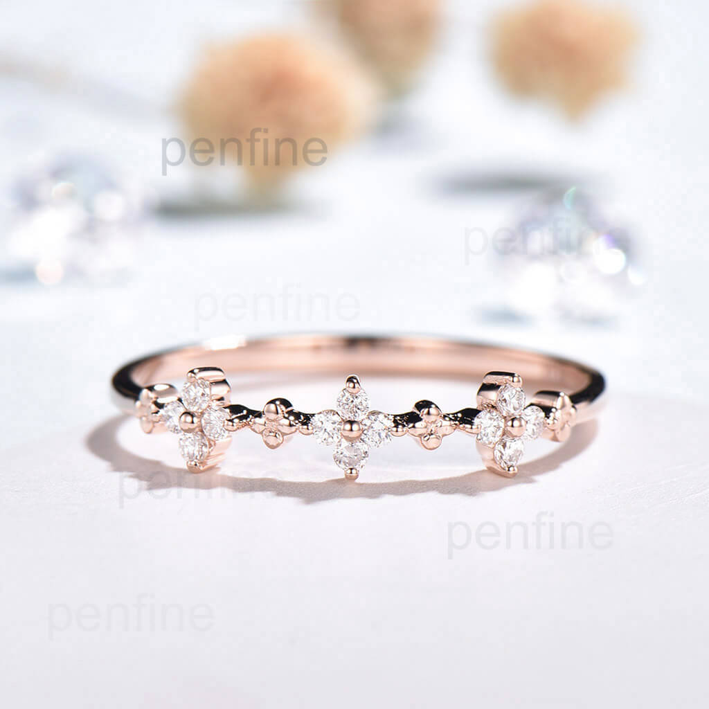 Exquisite Full Cut Flower Diamond Wedding Band - Art Deco Stackable Ring for Women | Perfect for Bridal Sets, Anniversary Gifts & Everyday Elegance