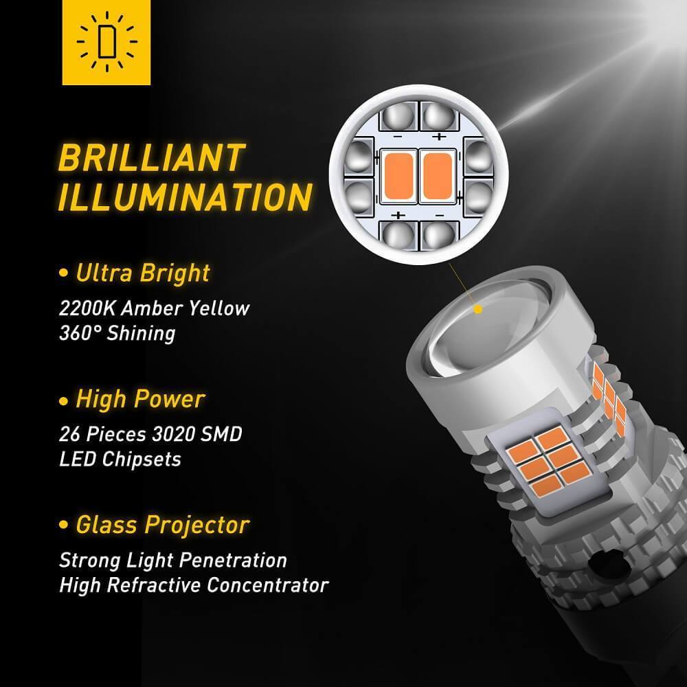 7440 LED Bulb Amber Yellow - 2800LM High Brightness CANbus Error Free Turn Signal Light Bulbs for Cars, Trucks, SUVs - Perfect for Daytime Visibility & Safety Driving