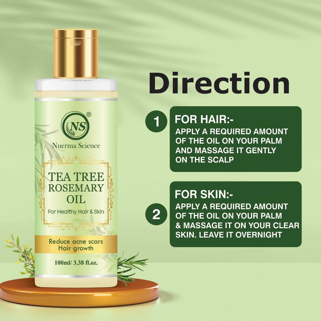 Nuerma Science Tea Tree Rosemary Hair Oil for Hair Growth & Hair Fall Control - 100ml | Promotes Healthy Scalp & Stronger Hair | Perfect for Daily Hair Care & Scalp Massage