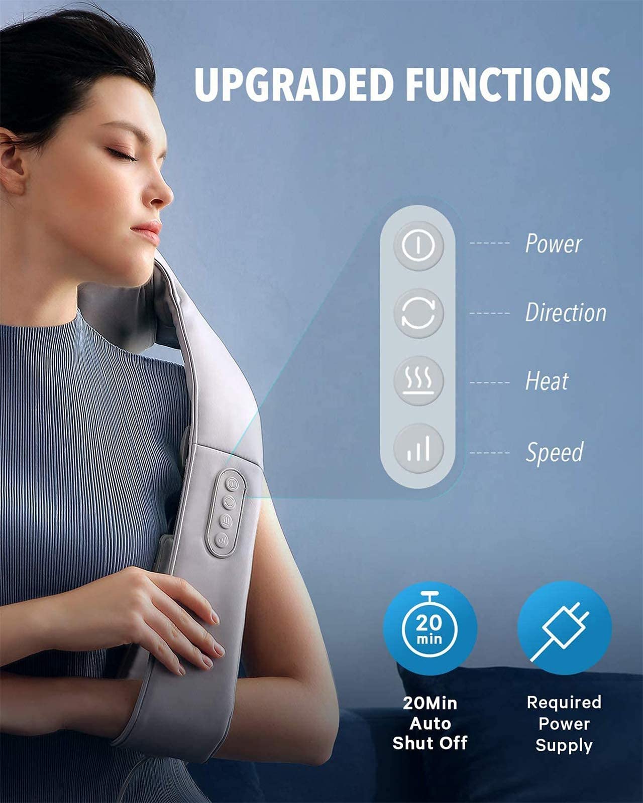 Adjustable Heat Shiatsu Back Massager with Straps - Neck, Shoulder, Foot & Leg Massage - Includes Free Handbag (Gray) - Perfect for Home, Office & Travel Relaxation