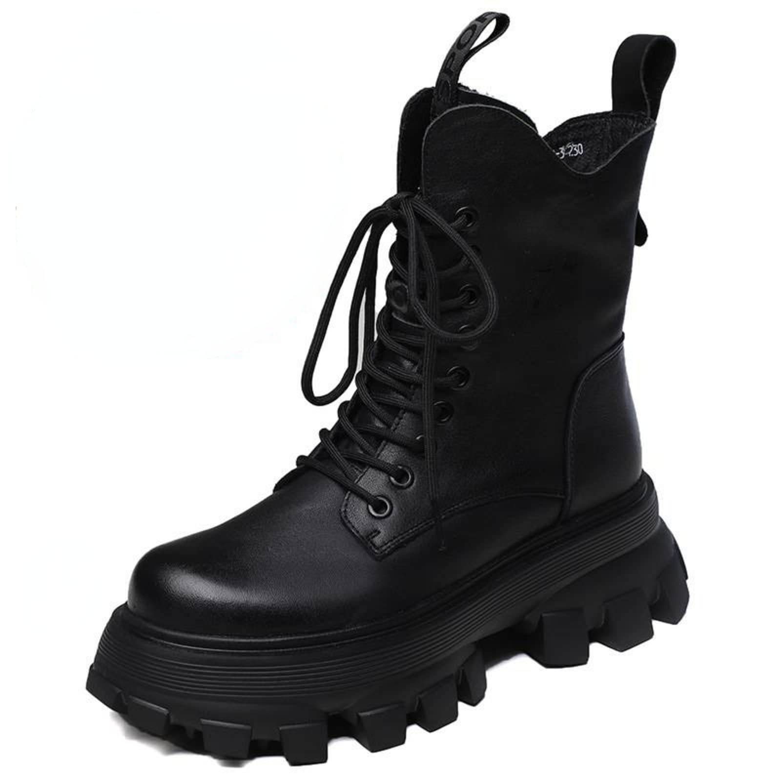 Women's Lightweight Leather Platform High-Heel Boots - British Style Winter Mid-Calf Height Increasing Boots with Foam Cushion for Comfort | Perfect for Office, Dating & Winter Fashion