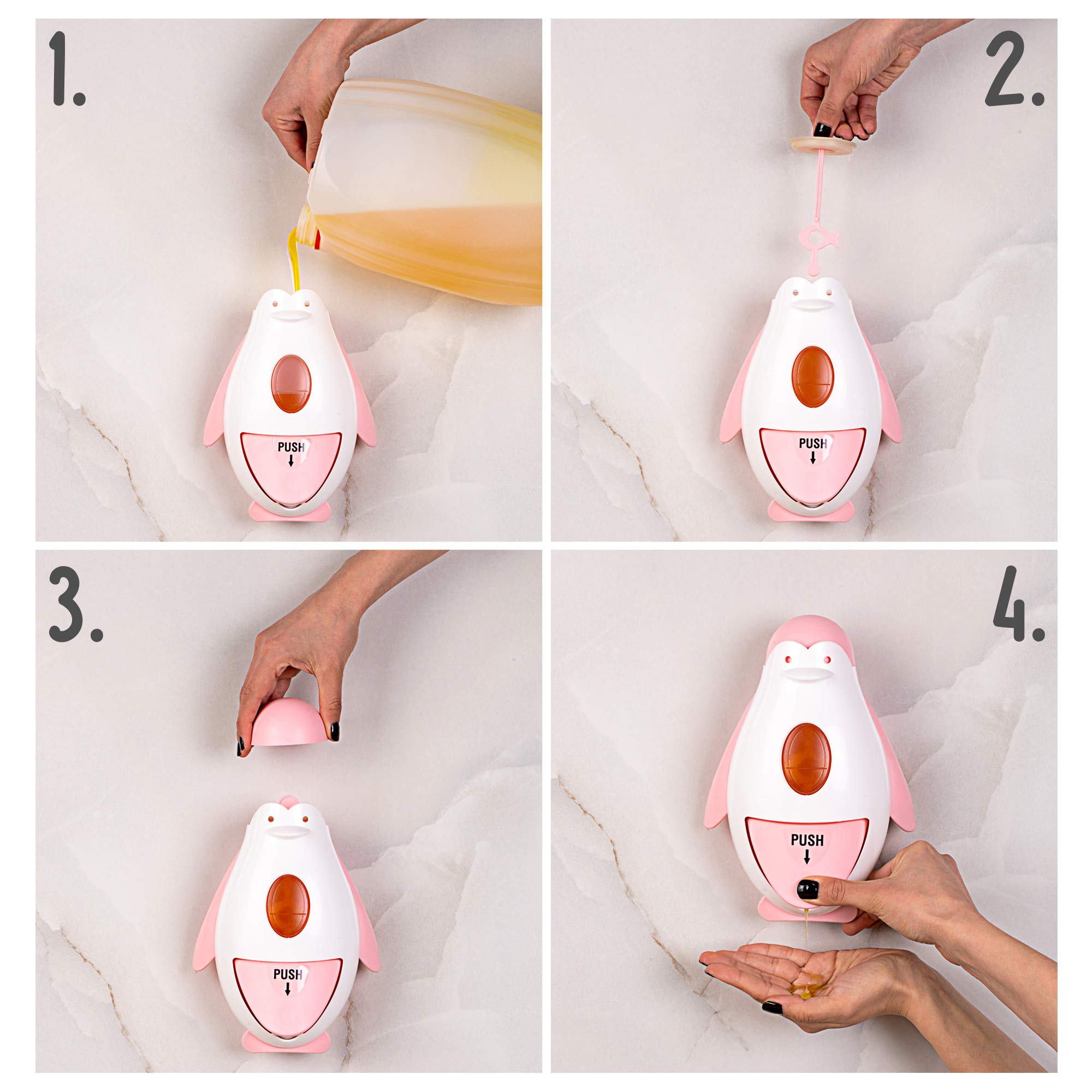 Kids Soap Dispenser with Pump - Plastic Bathroom Accessory for Soap, Body Wash, Shampoo & Lotion | Made in Europe | Pink | Perfect for Children's Bathroom, Nursery & Daycare Use