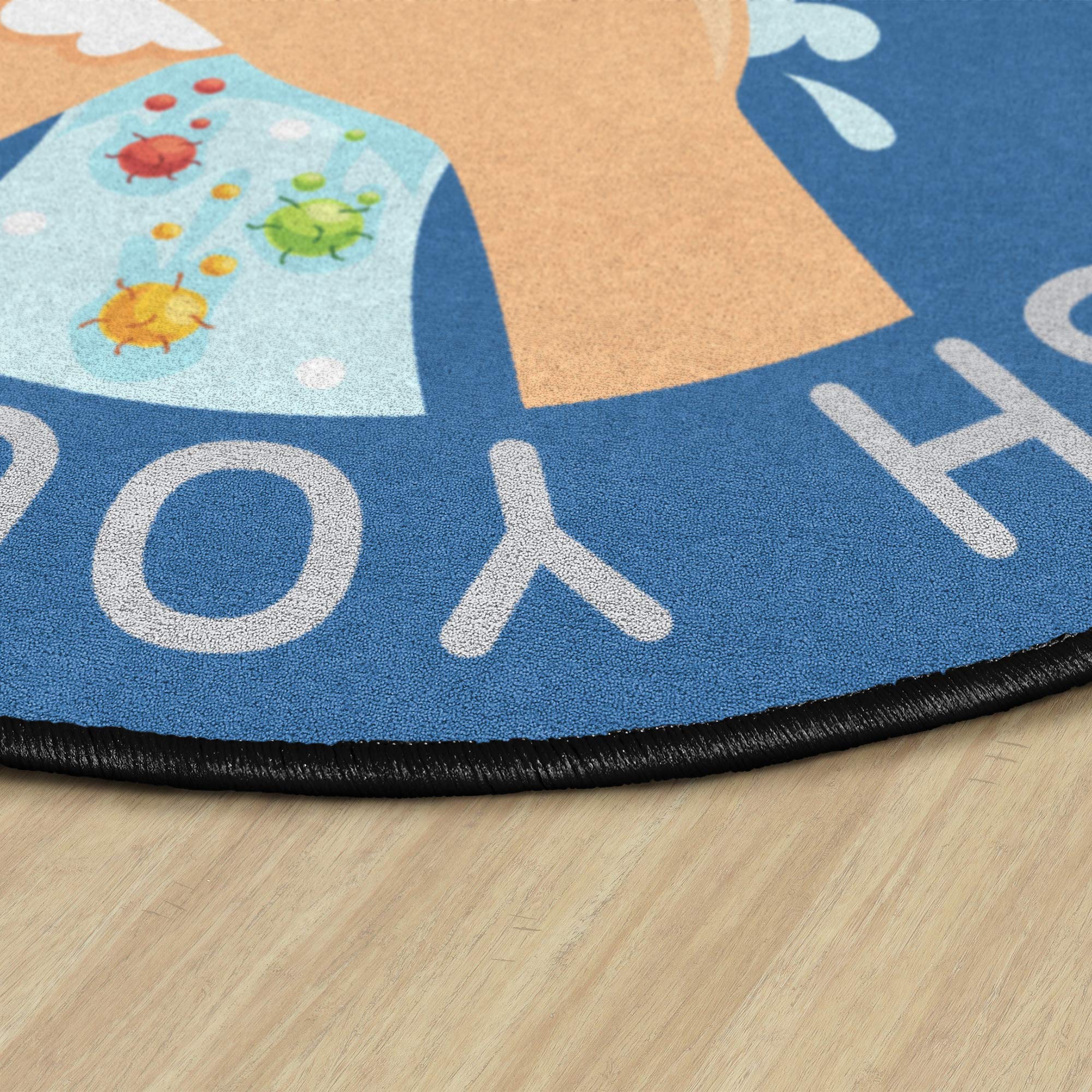 Kids Washable Rug - 5' Round Non-Slip Play Mat for Playroom & Nursery | Sprogs 'Don't Forget to Wash Your Hands' Educational Floor Decor