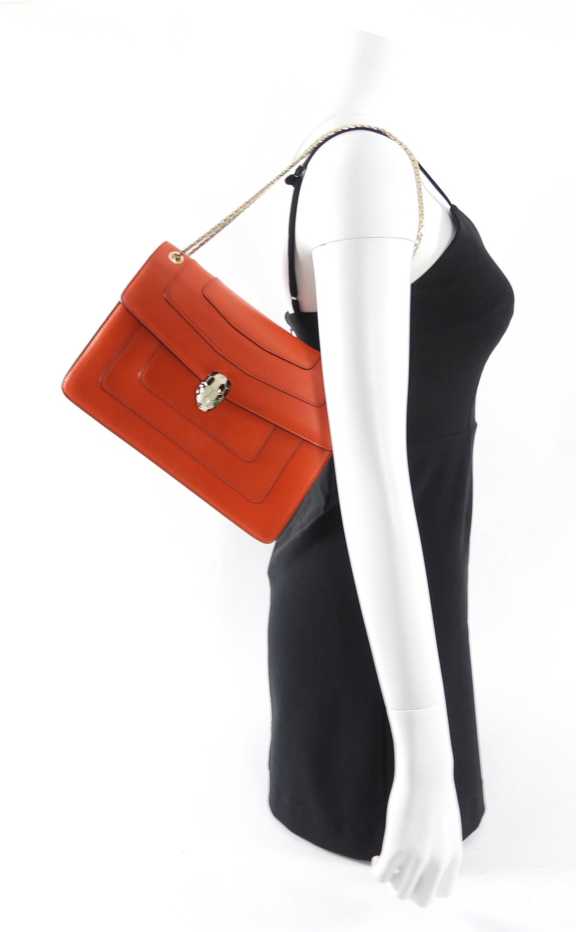 Bvlgari Serpenti Forever Medium Leather Flap Bag in Orange & Red - Luxury Handbag for Women, Perfect for Parties, Date Nights & Special Occasions
