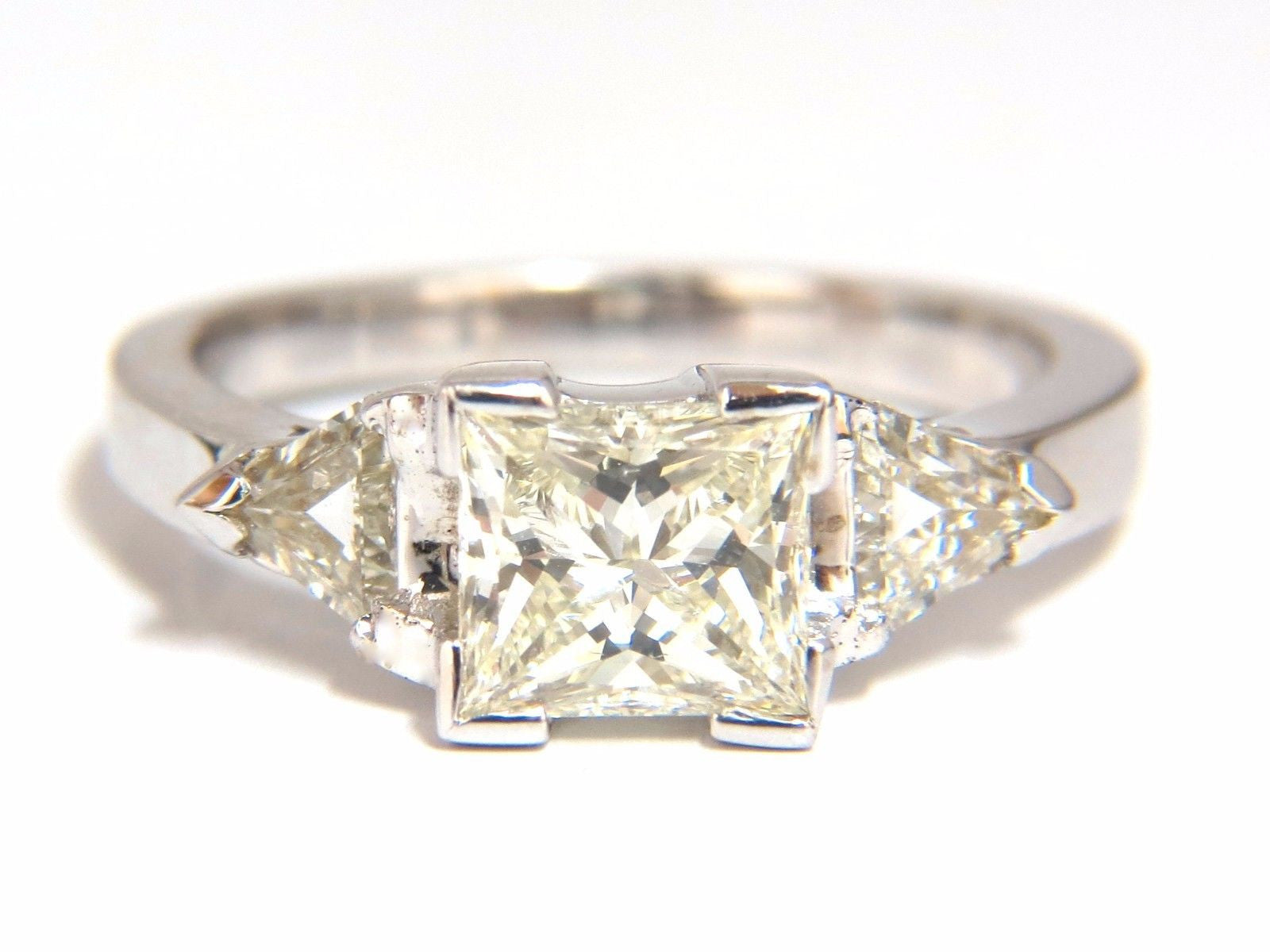1.63ct Natural Princess Cut Diamond Ring in 14K Gold with Trilliants - Elegant Engagement & Wedding Jewelry for Women
