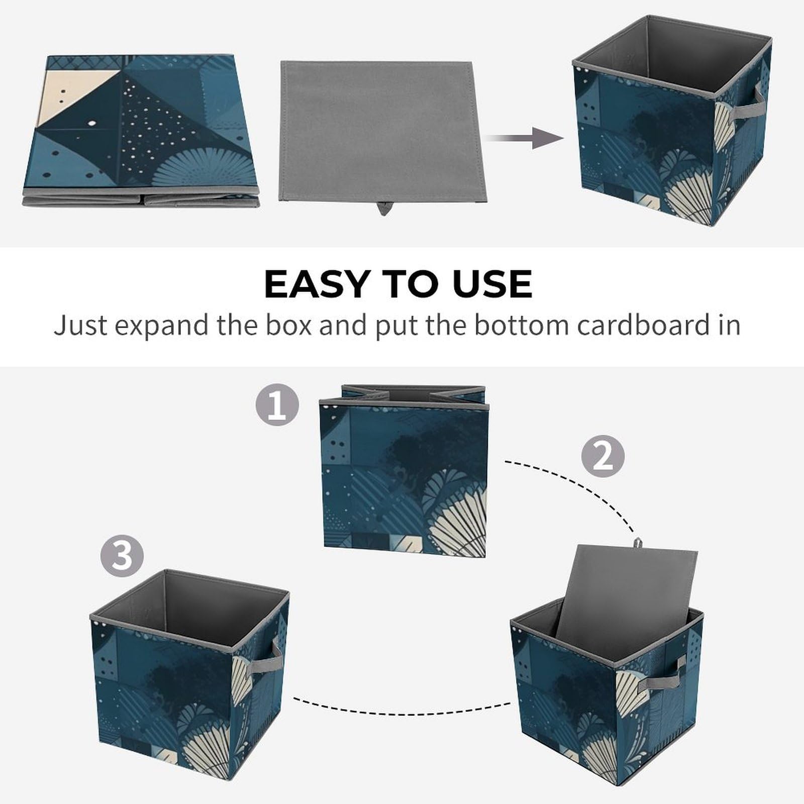 Foldable Blue Geometric Pattern Storage Cubes with Handles - Closet Organizer Bins for Cabinet, Shelf & Wardrobe | Perfect for Home, Office & Kids Room Organization