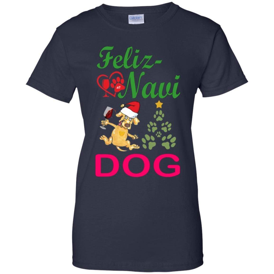 Feliz Navidad Dog Lovers 100% Cotton T-Shirt - Green & Red Holiday Christmas Gift for Women | Casual Wear, Party Outfit, Festive Apparel