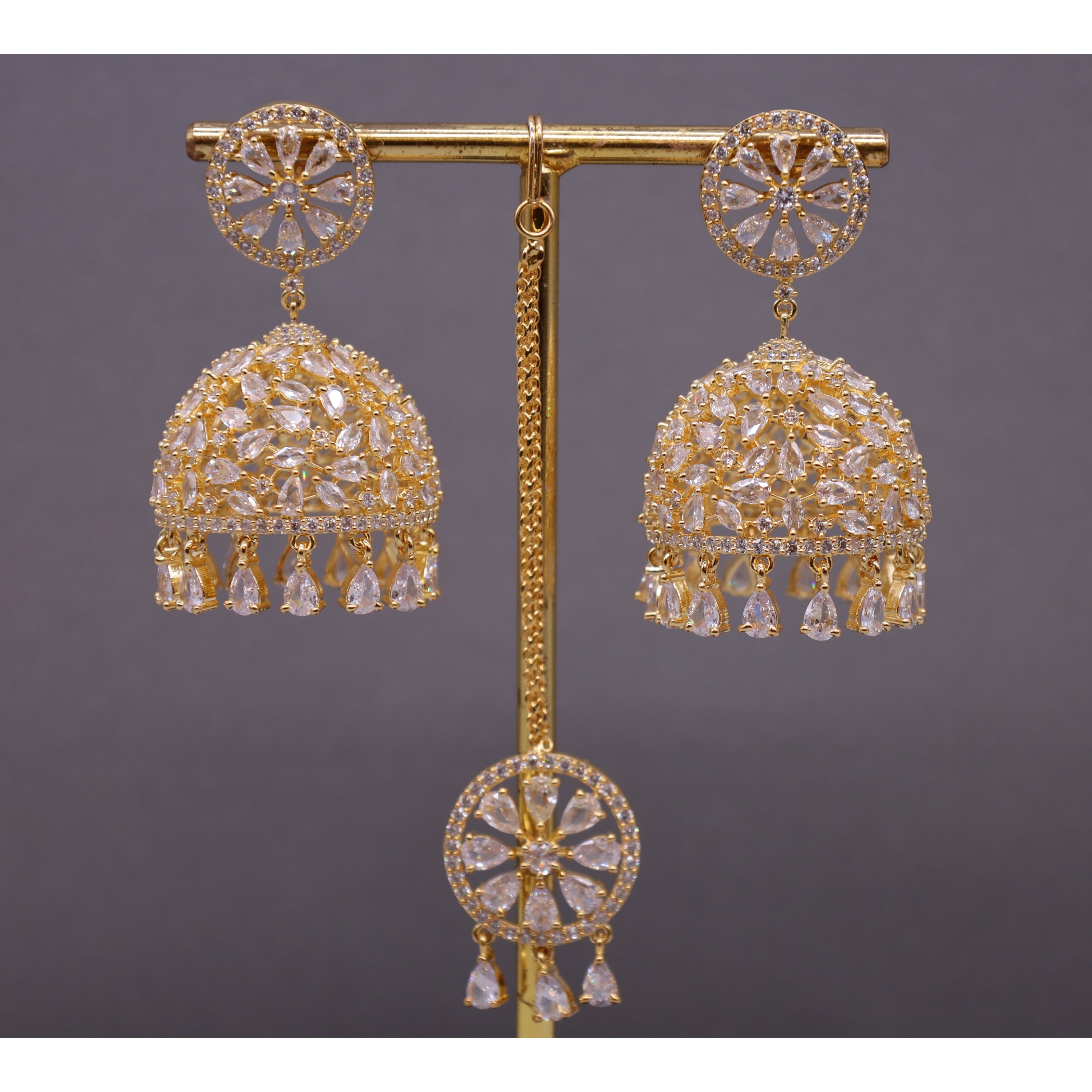 Bella CZ Stud Earrings with Tikka Design - Elegant Cubic Zirconia Jewelry for Women | Perfect for Weddings, Parties & Special Occasions