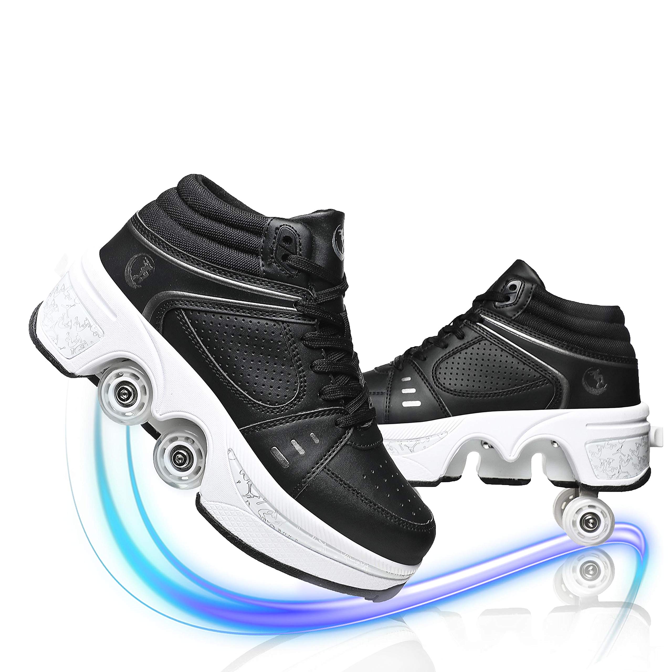 Women's Retractable Roller Skates - 4 Wheel Adjustable Outdoor Skating Shoes for Parkour & Running | Girls & Men's Transformable Sneakers for Fitness, Commuting & Fun Outdoor Activities