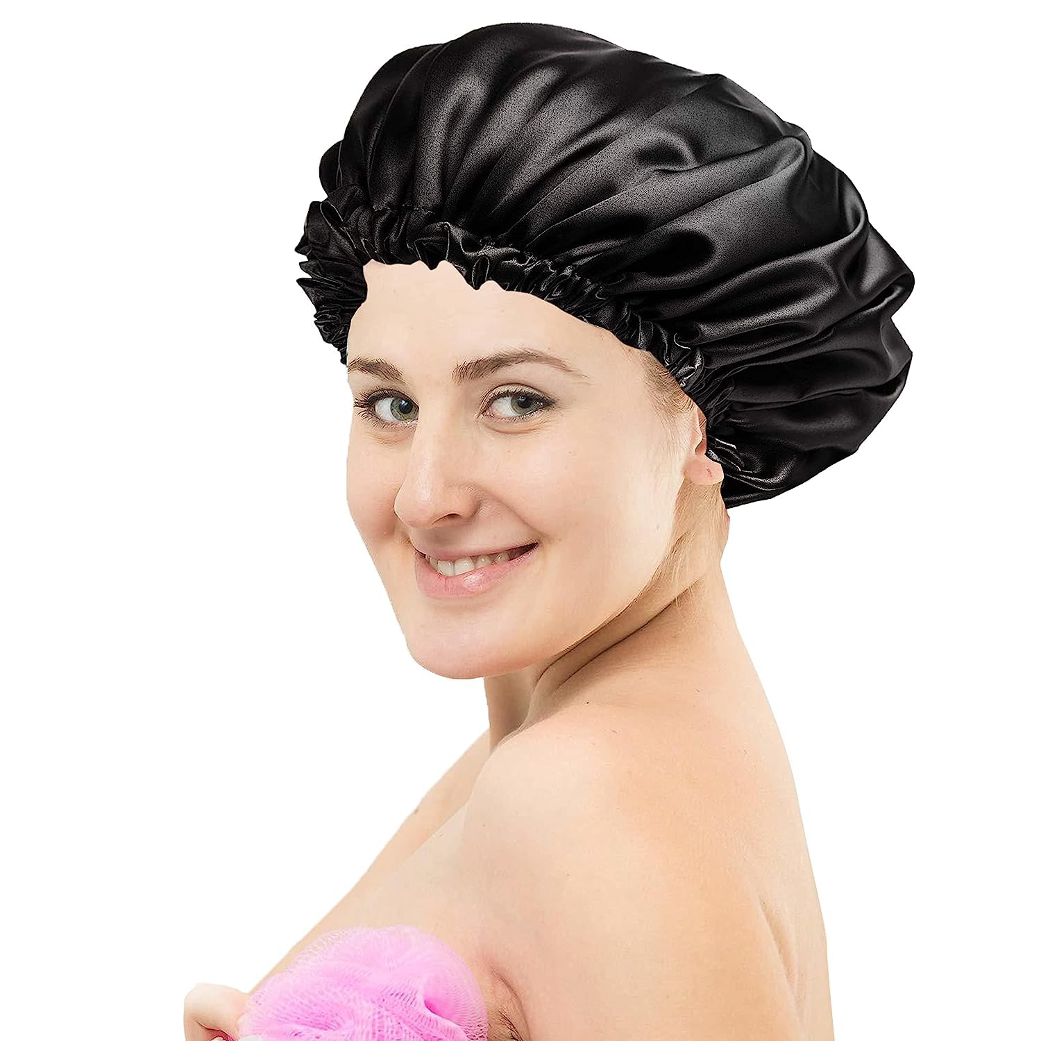 Luxury Satin Silk Bonnet for Hair with 3 Scrunchies - Reversible Sleeping Cap for Curly & Natural Hair - Black | Perfect for Nighttime Hair Protection & Styling