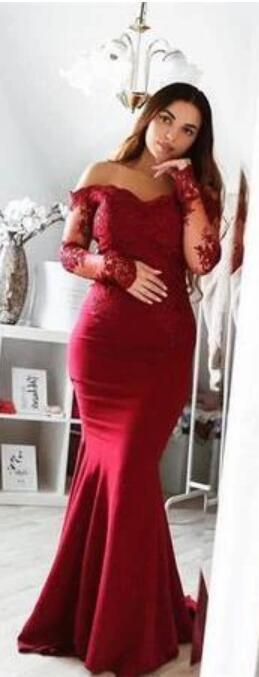 Elegant Burgundy Long Sleeve Lace Mermaid Bridesmaid Dress - WG290 | Perfect for Weddings, Formal Events & Evening Parties
