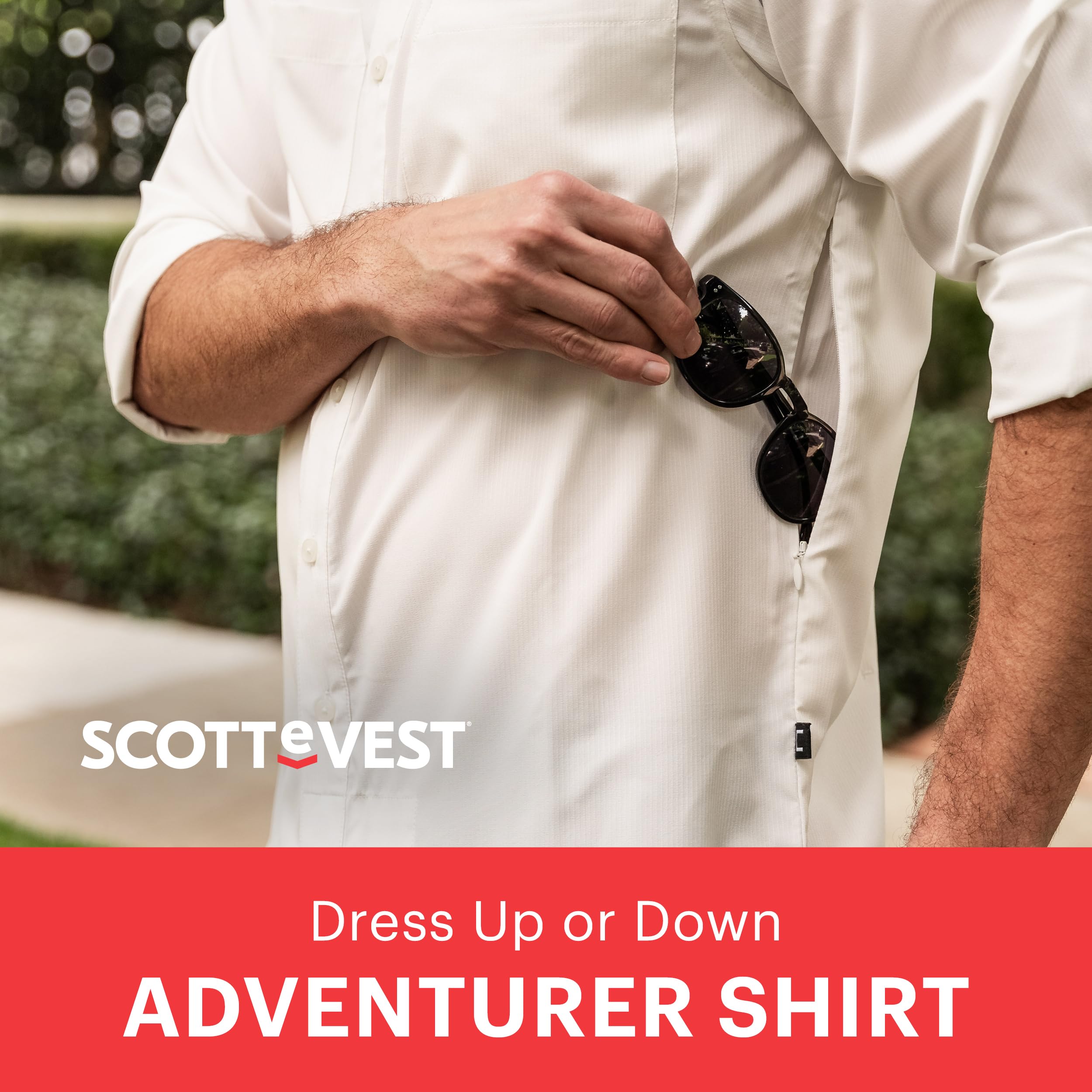 SCOTTeVEST Men's Adventurer Long Sleeve Travel Shirt with 6 Hidden Pockets - Quick Dry Button Down Shirt for Hiking, Camping & Outdoor Adventures