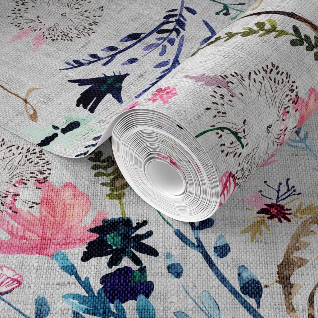 Commercial Grade Wallpaper Swatch - Fable Floral Grey Romantic Textured Meadow Wildflower Traditional Wallpaper by Spoonflower | Perfect for Bedroom, Living Room & Office Decor
