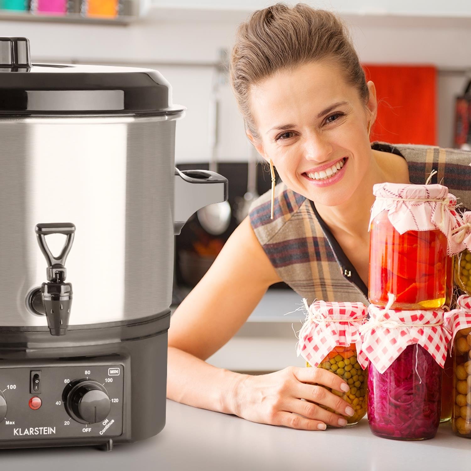 Klarstein Biggie Small 16L Electric Preserves Cooker & Mulled Wine Maker - 2000W, Adjustable Temperature, 120-Min Timer, Stainless Steel with Spigot & Insulated Handle - Perfect for Homemade Jams, Cider, and Holiday Beverages