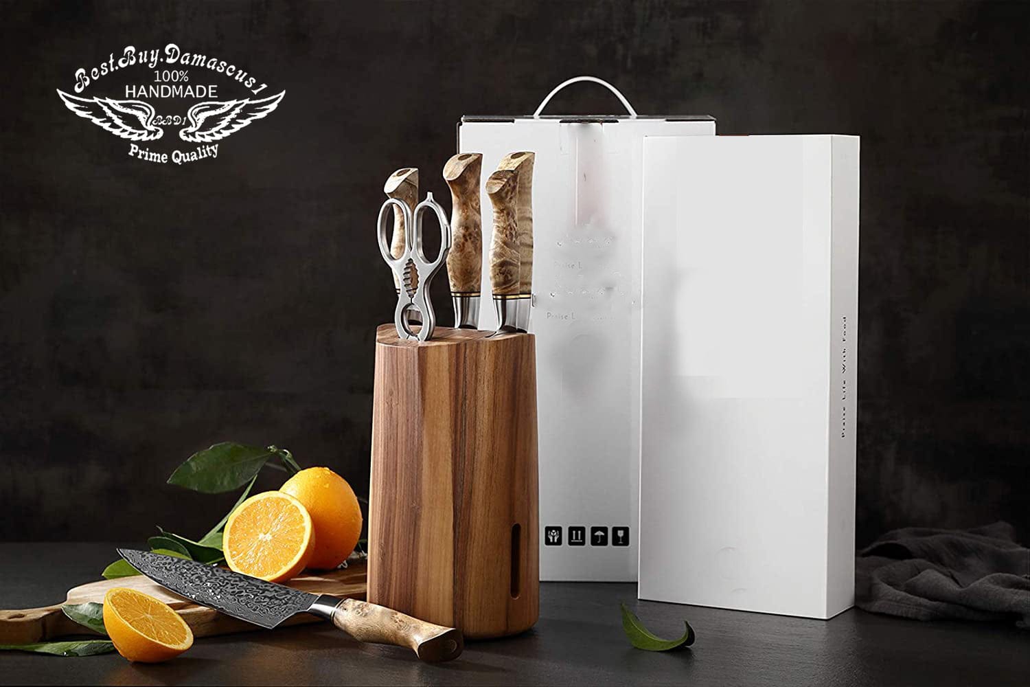 Premium Damascus High Carbon Steel 7-Piece Kitchen Knife Set - Professional Chef Knives for Cooking, Slicing, Dicing - Perfect for Home Chefs & Culinary Enthusiasts