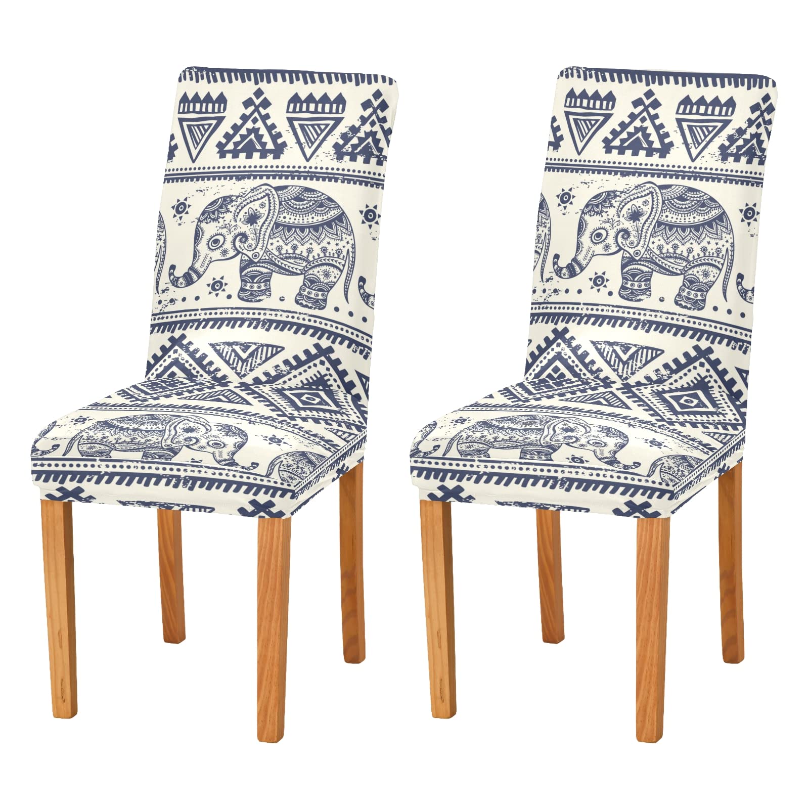 Stretchable Washable Mandala Elephant Chair Covers Set of 2 - Elegant Dining Room Chair Slipcovers for Home Decor, Banquet, Kitchen & Party Use
