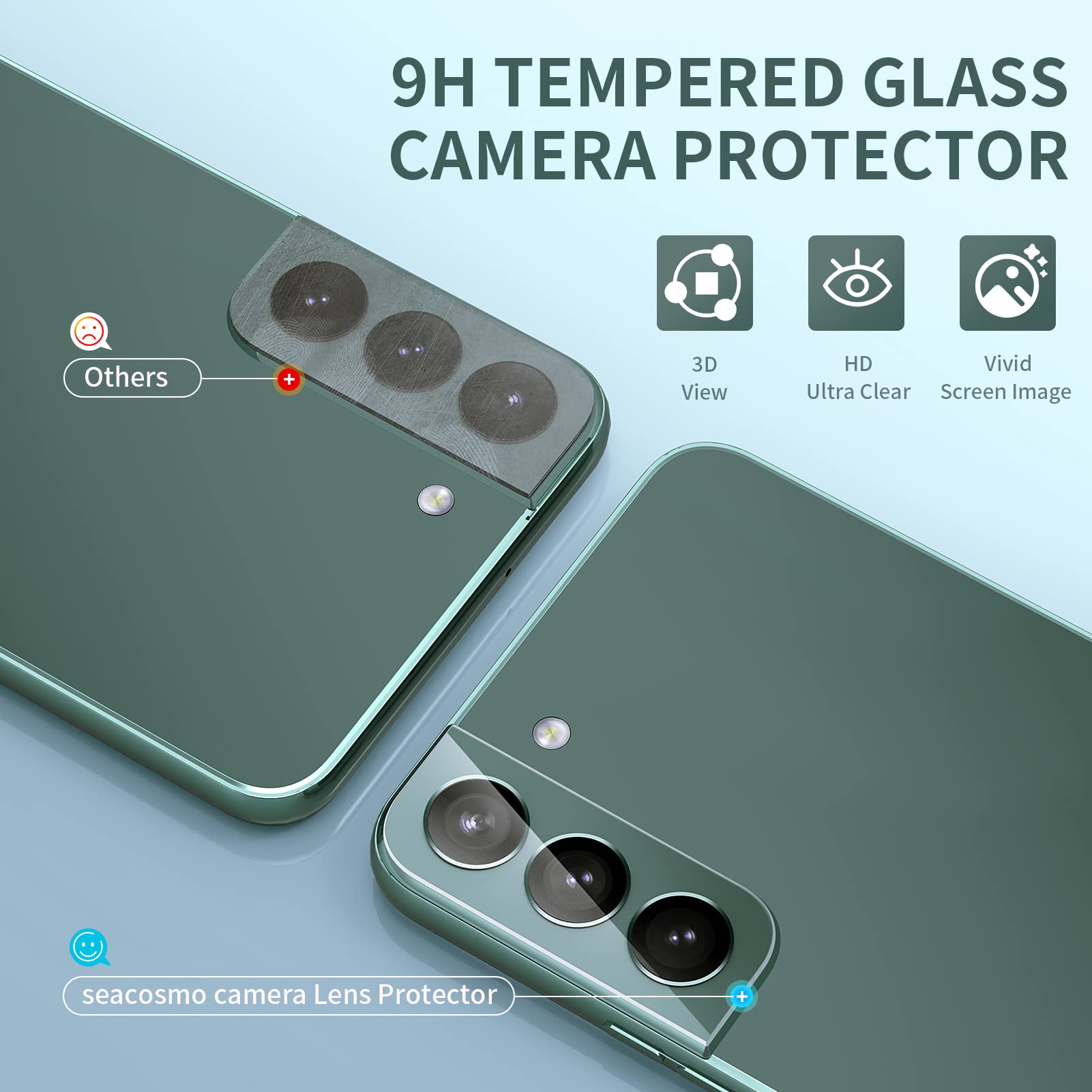 Seacosmo [5 in 1] Military Grade Shockproof Case for Samsung Galaxy S22+ Plus 5G (6.6 Inch) - Includes 2x Tempered Glass Screen Protectors + 2x Camera Lens Protectors | Slim Protective Cover for Everyday Use, Work & Outdoor Activities
