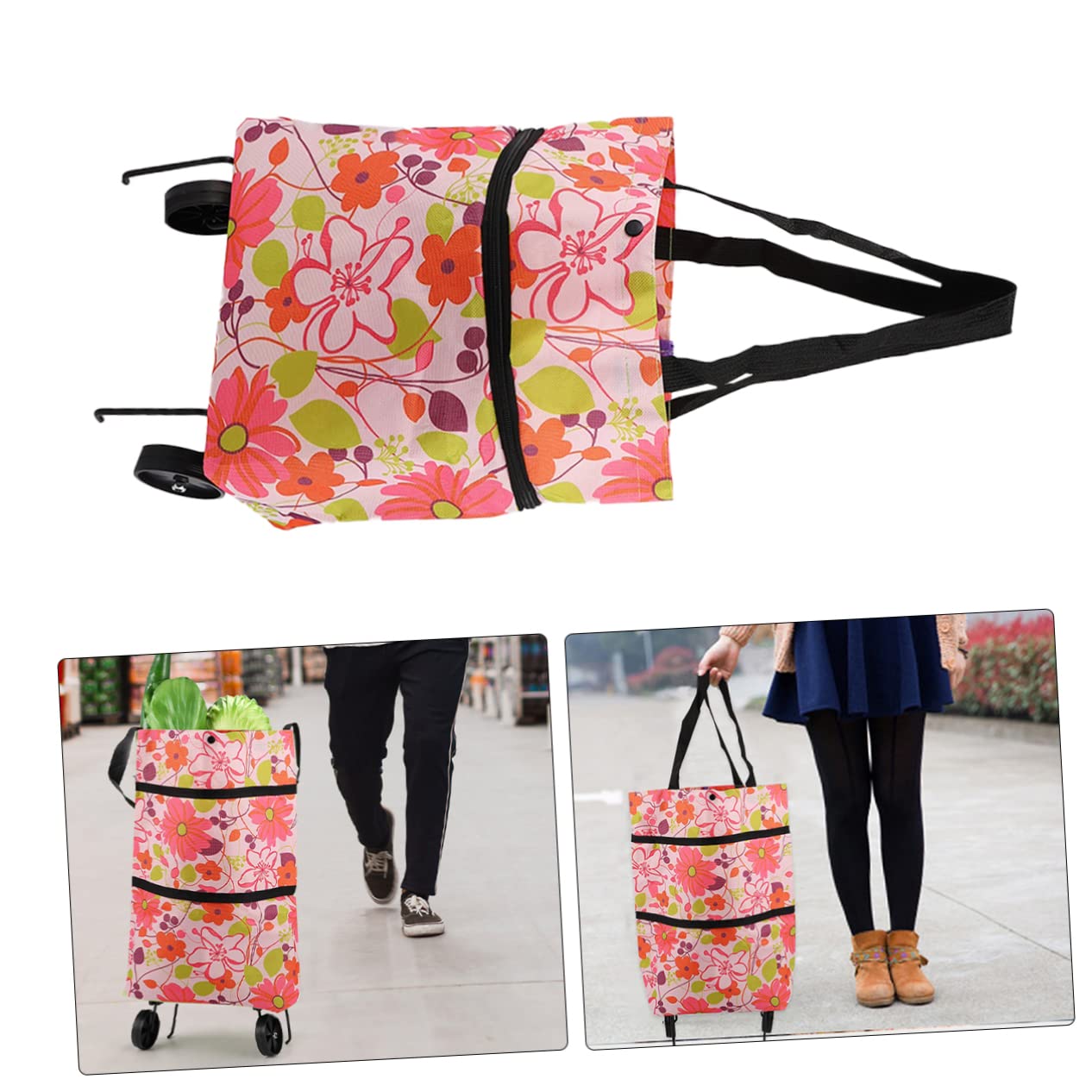 STOBOK Foldable Grocery Cart Bag - Durable Oxford Fabric Shopping Trolley with Wheels for Supermarket, Farmers Market & Home Use