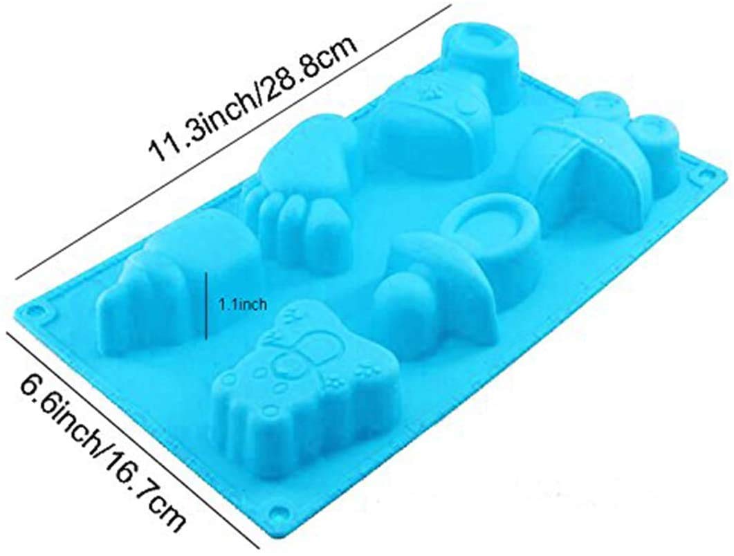 Bakefy Baby Shower Silicone Soap Mold Set - Baby Carriage, Bottle, Little Feet & Bear Shapes for Fondant, Chocolate, Candy Making, Cupcake Toppers & Polymer Clay - Perfect for Cake Decorating, DIY Crafts & Party Favors