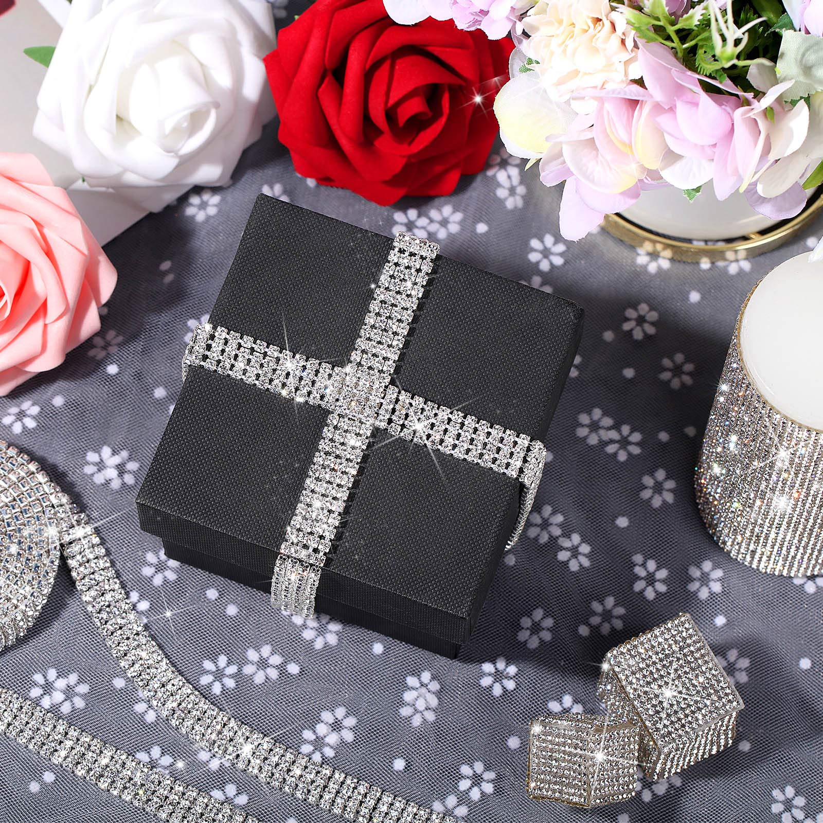 4 Rows Crystal Rhinestone Close Chain with 3mm Rhinestones - DIY Jewelry Making, Wedding Decor, Home Party Crafts (White, 3 Yards) - Perfect for Bridal Accessories, Costume Embellishments, and Handmade Gift Decorations