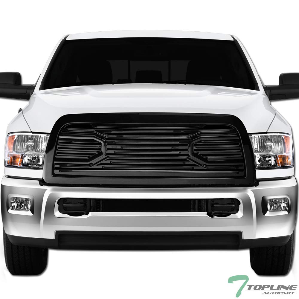 Matte Black Big Horn Style Horizontal Front Hood Bumper Grill Guard ABS with Shell - Compatible with 2010-2018 Dodge Ram 2500/3500/4500/5500 | Heavy-Duty Truck Protection for Off-Road & Work Use