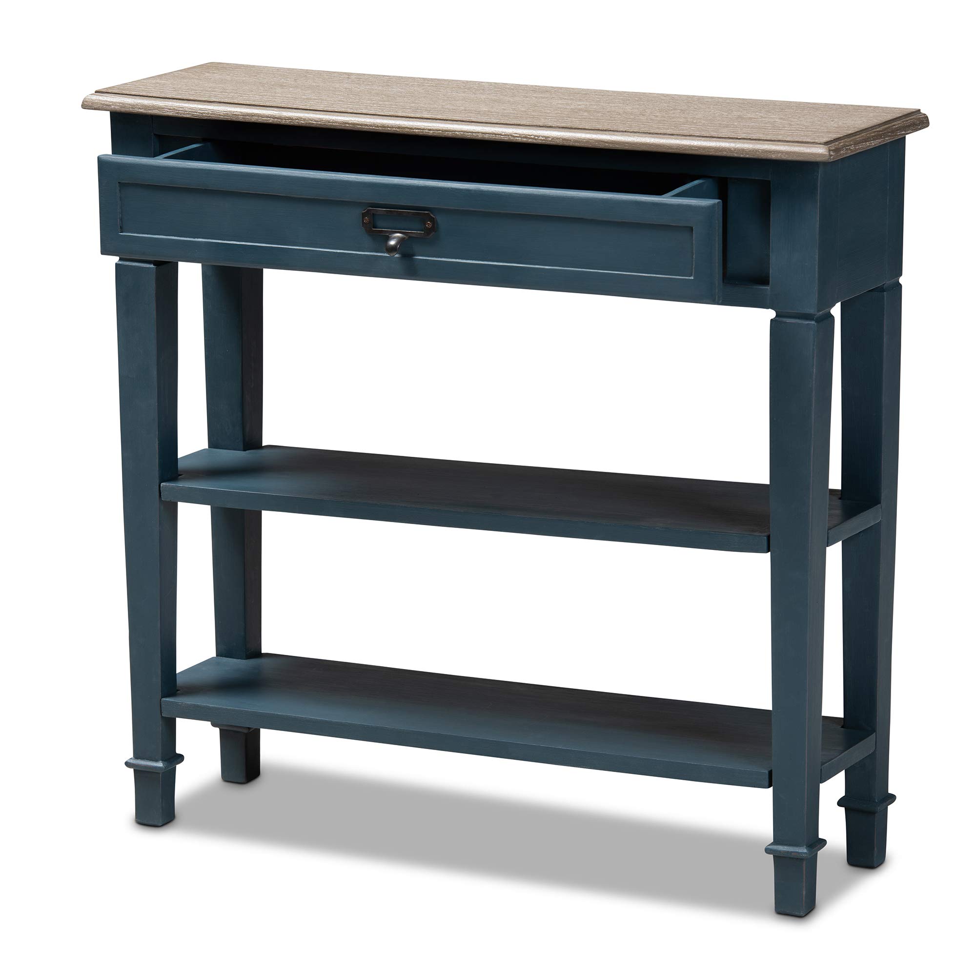 Baxton Studio Modern Console Table - Blue & Oak Finish - Entryway Sofa Table for Hallway, Living Room, or Bedroom Decor