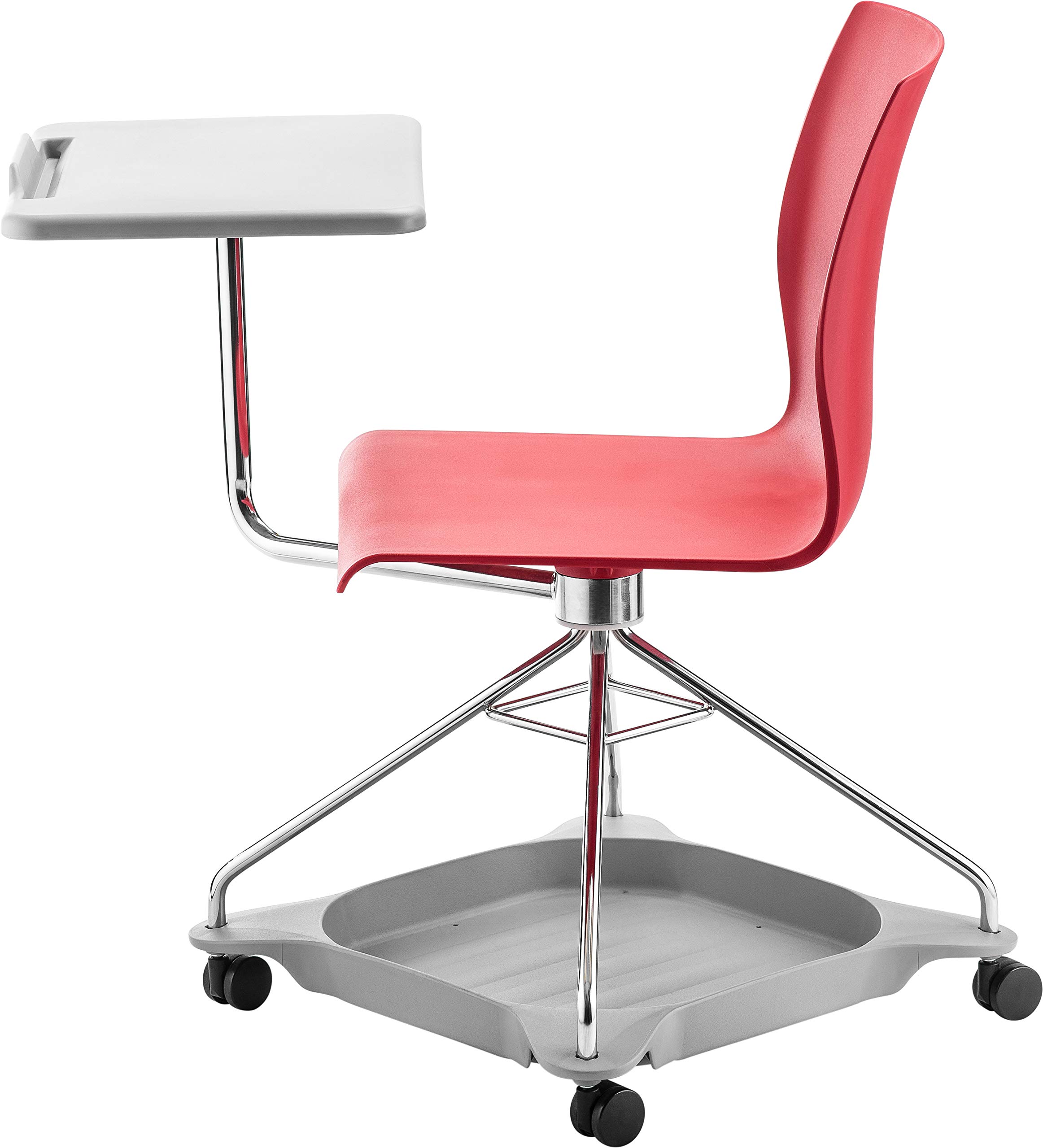 National Public Seating Mobile Chair with Tablet Arm and Storage - Red | Adjustable Rolling Office Chair for Conference Rooms, Classrooms & Waiting Areas