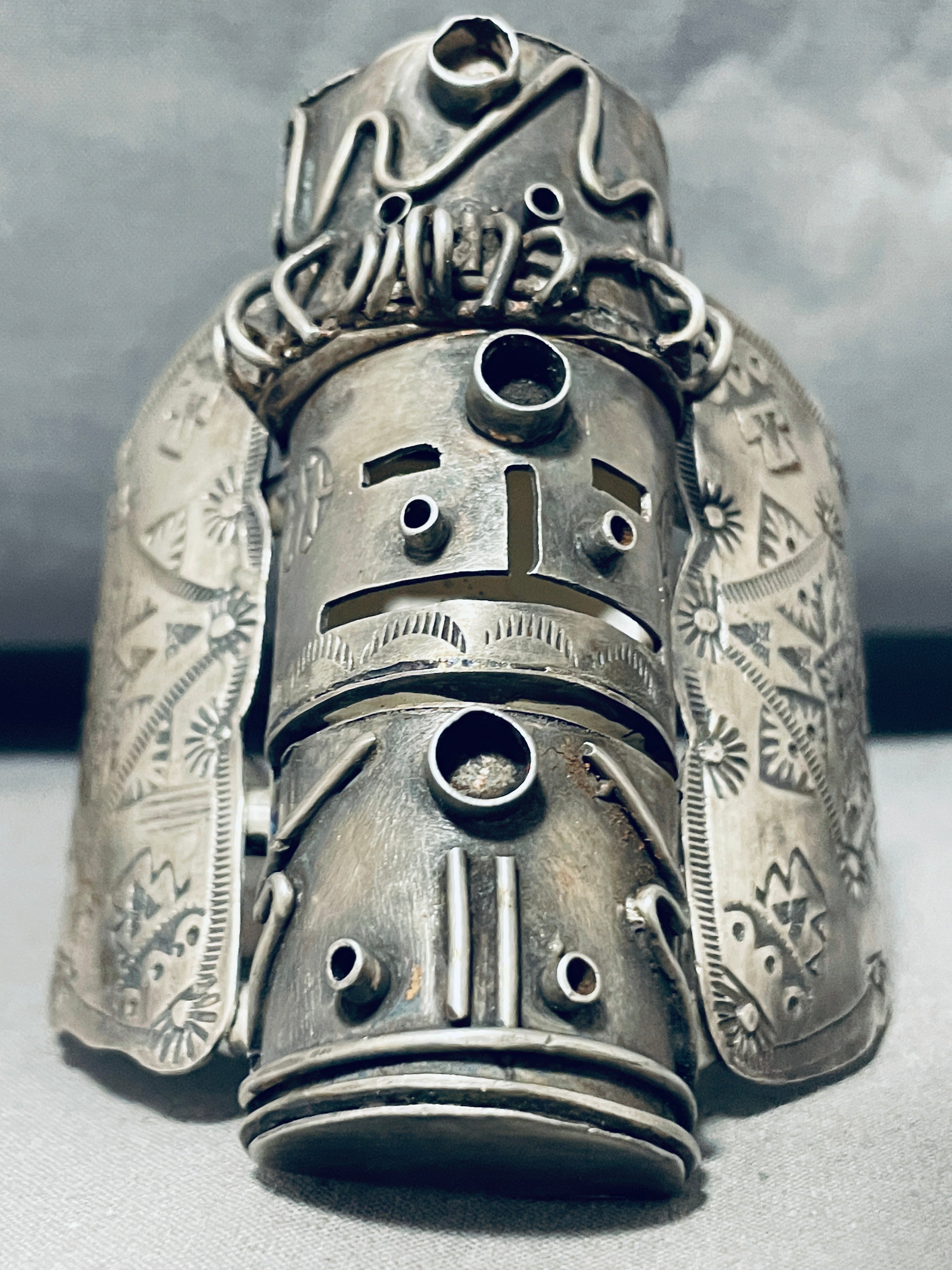 Authentic Navajo Handcarved 3 Story Kachina Bracelet - 150g Signed Native American Artisan Jewelry - Perfect for Cultural Collectors, Southwest Fashion & Gift Giving