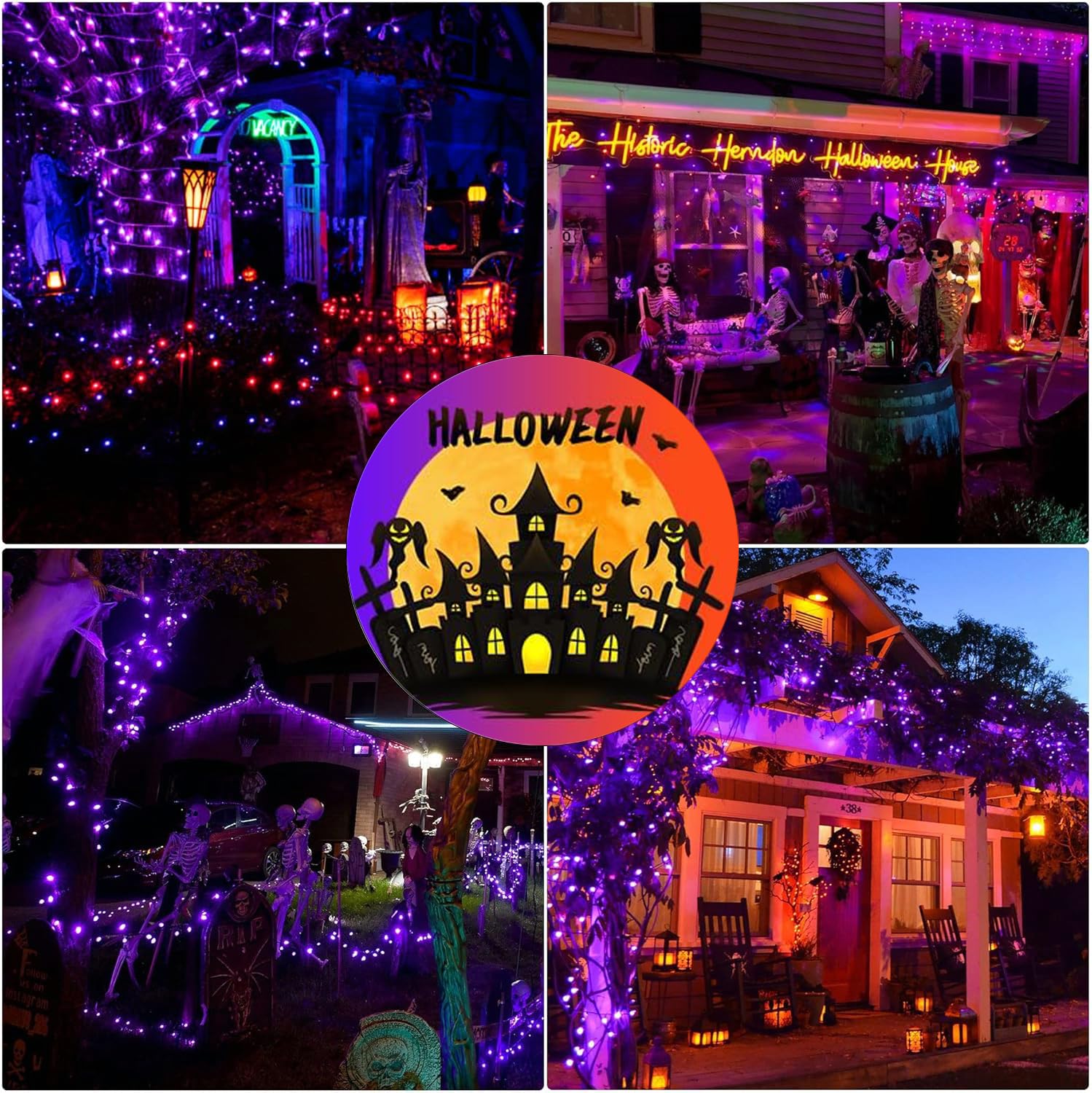 33FT 100 LED Halloween String Lights with 8 Modes & Timer - Purple & Orange Plug-in Party Lights for Indoor Outdoor Yard Garden Decor - Perfect for Halloween Party Carnival Decorations & Home Holiday Lighting