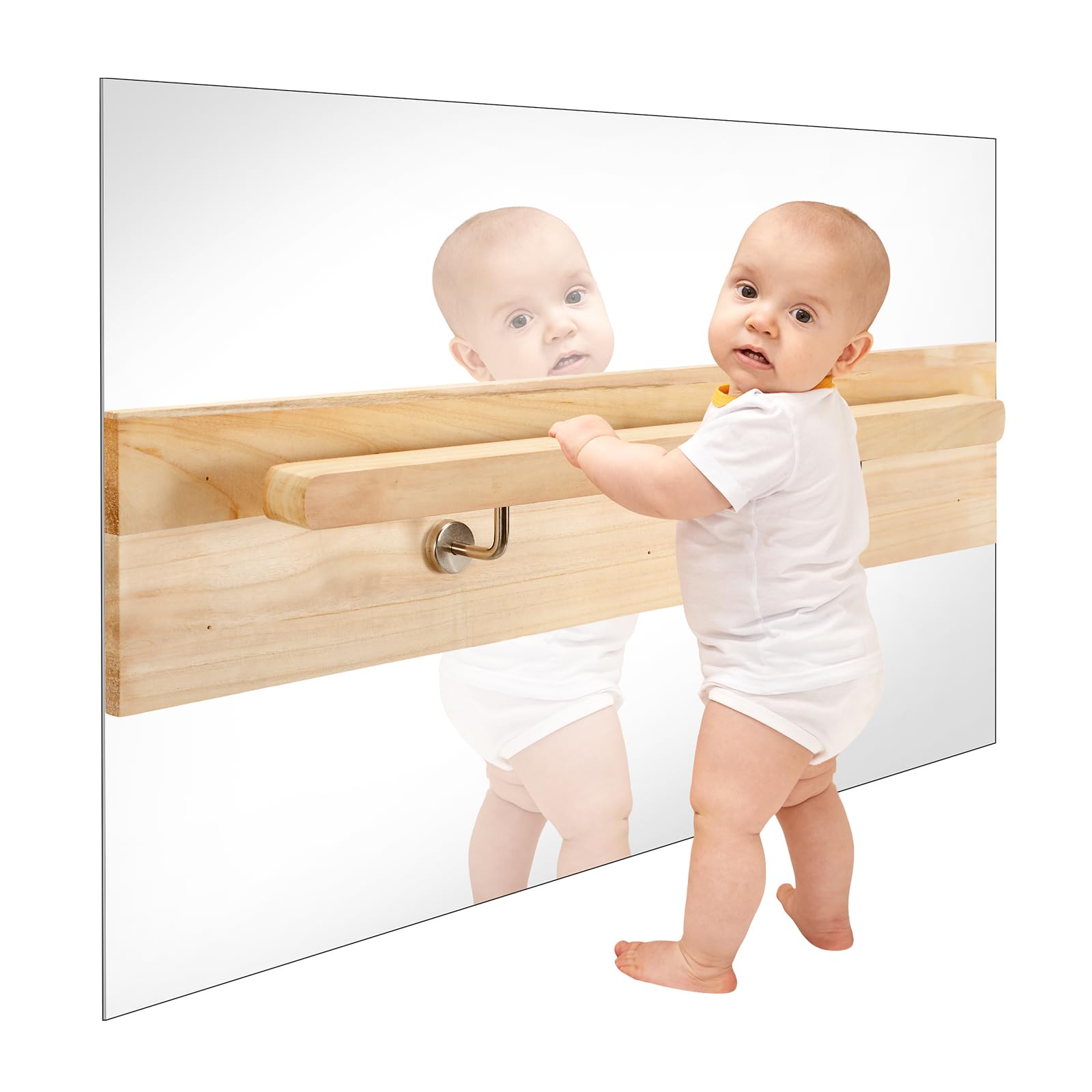 Montessori Baby Mirror Set - Safe Wall-Mounted Infant Coordination Mirror & Pull Up Bar for Nurseries, Kindergartens, Classrooms & Home Use | Perfect for Early Childhood Development & Sensory Play