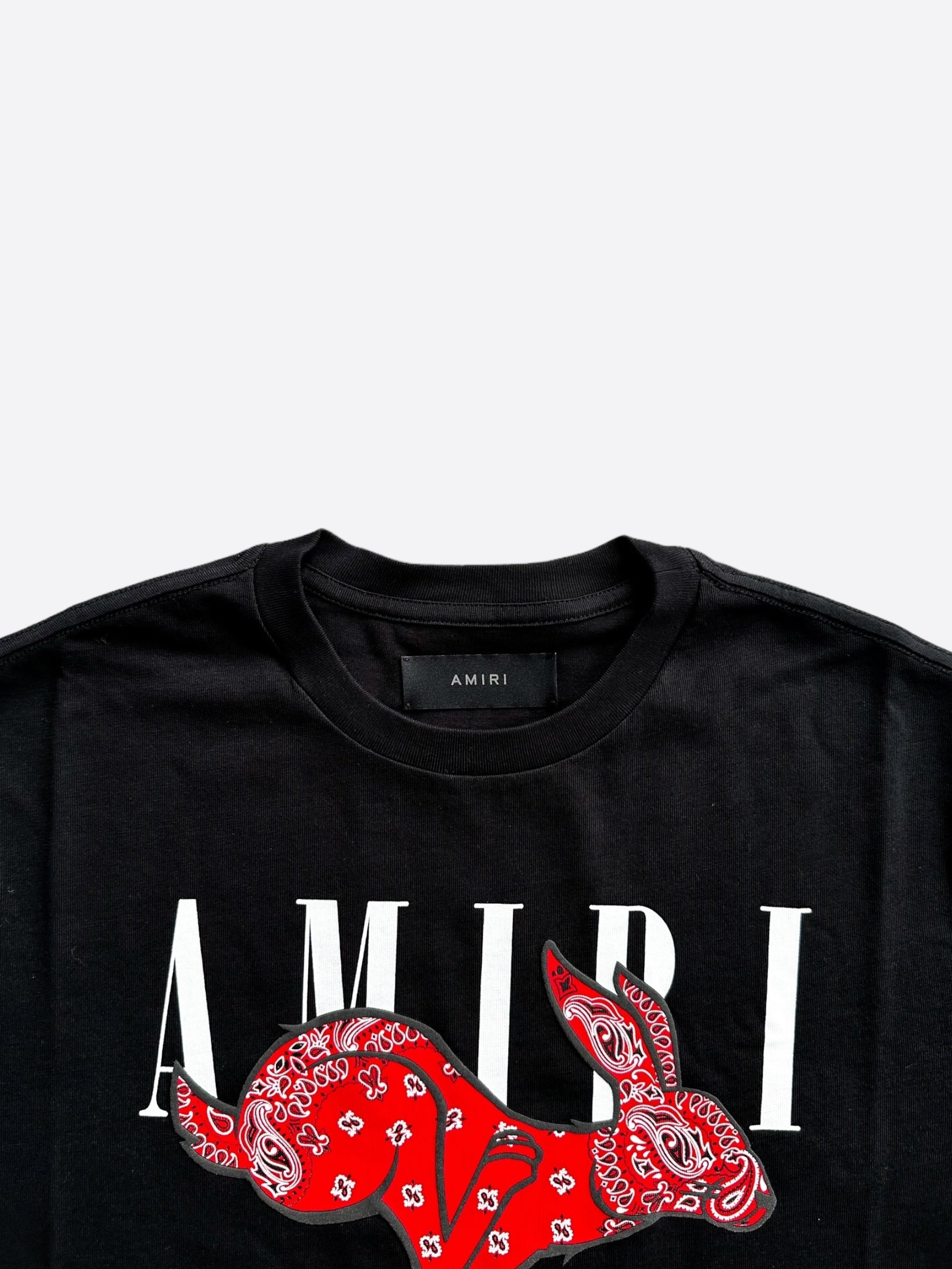 Amiri Black & Red Bandana Rabbit Graphic T-Shirt for Men - Stylish Streetwear Tee for Casual Outfits & Music Festivals