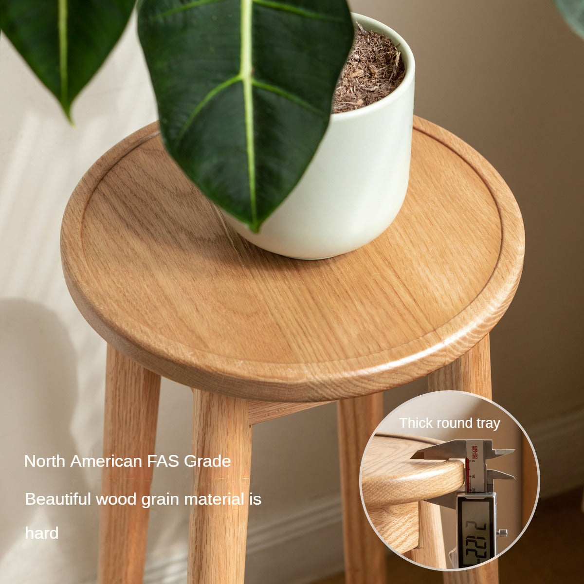 Solid Oak Wood Modern Small Flower Stand - Elegant Plant Display for Home, Office, and Garden Decor