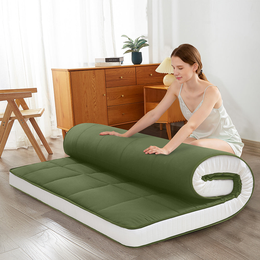 MAXYOYO 6-Inch Extra Thick Square Floor Futon Mattress - Foldable Memory Foam Topper Pad for Guest Bed, Dorm Room & Camping (Green)