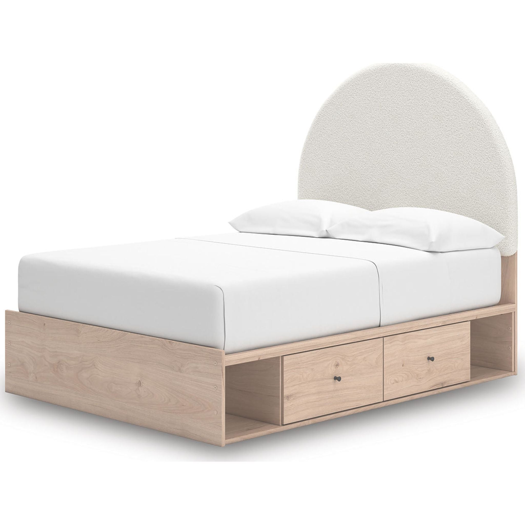 Arloster Modern Platform Bed Frame with 4 Storage Drawers - Tan & White Finish - Perfect for Small Bedrooms & Studio Apartments