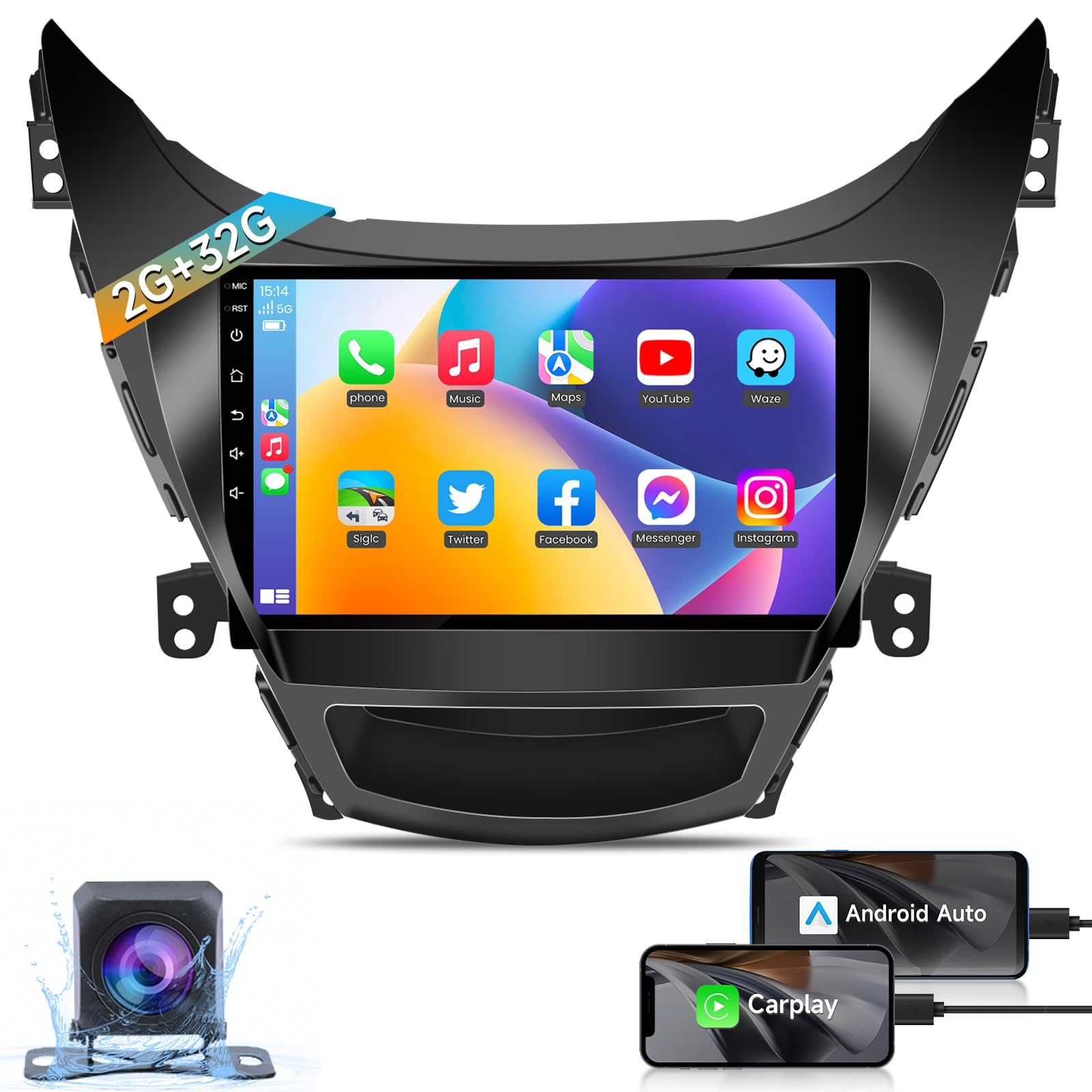 2011-2013 Hyundai Elantra Car Radio with Wireless Android Auto & Apple CarPlay - 9