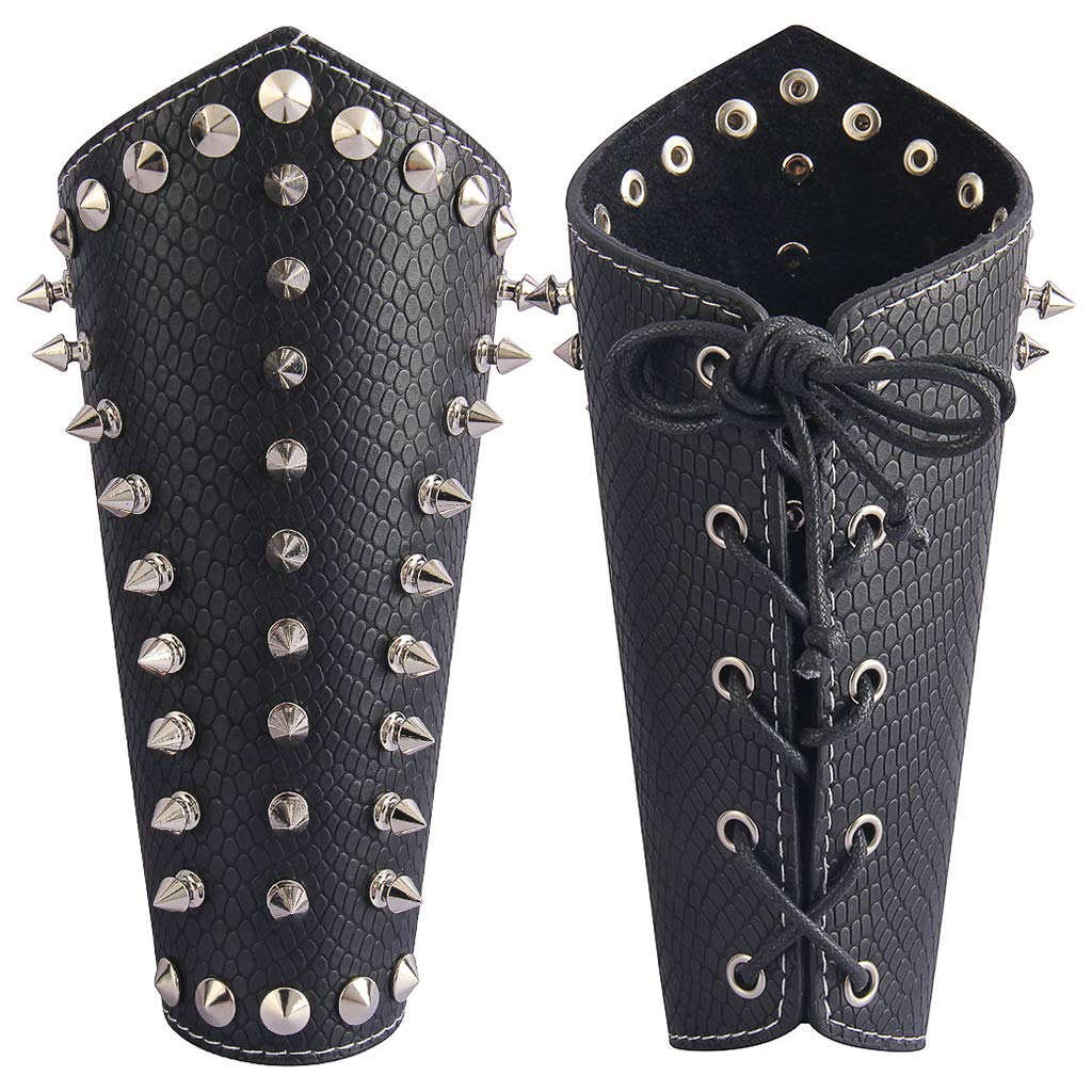 JAOYU Medieval Leather Bracer Set - 2PCS Viking Armor Vambrace Wrist Guards for LARP, Cosplay & Renaissance Fairs - Durable Leather Gauntlets for Role Playing, Historical Reenactment & Costume Accessories