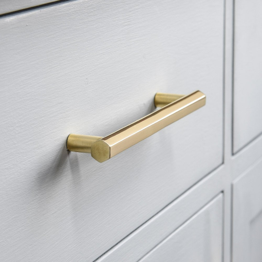 Polished Brass Hex Pull Handle - Vintage Cabinet & Drawer Hardware for Kitchen, Bathroom & Furniture - Perfect for Home Renovation & DIY Projects