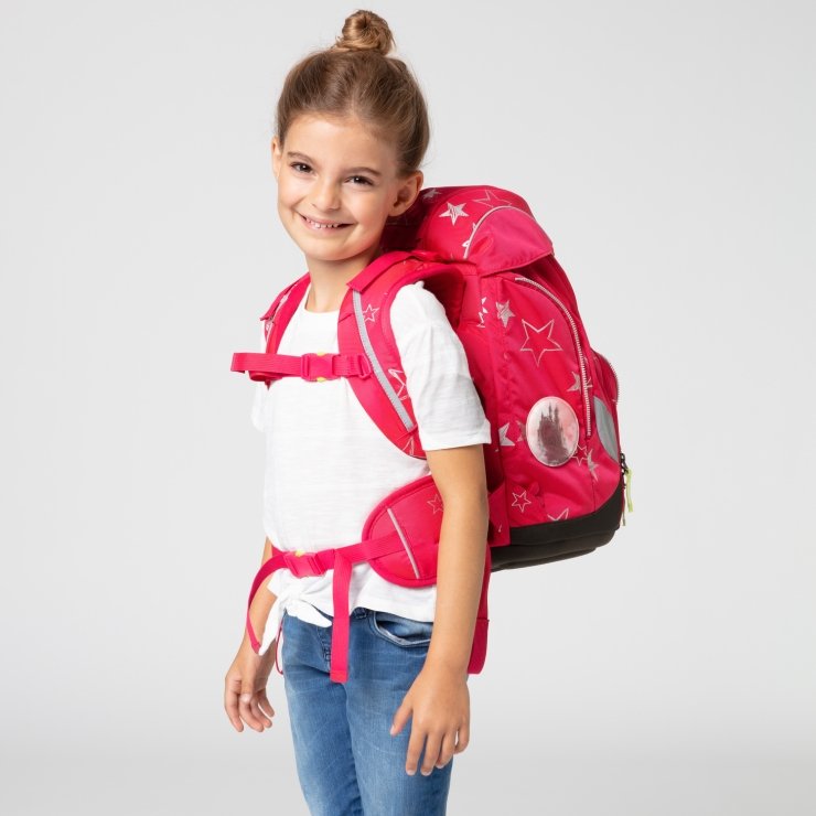 Ergobag 6-Piece School Backpack Set for Kids - Pink Stars Design, Lightweight & Durable, Perfect for Elementary Students, School Supplies, and Daily Use