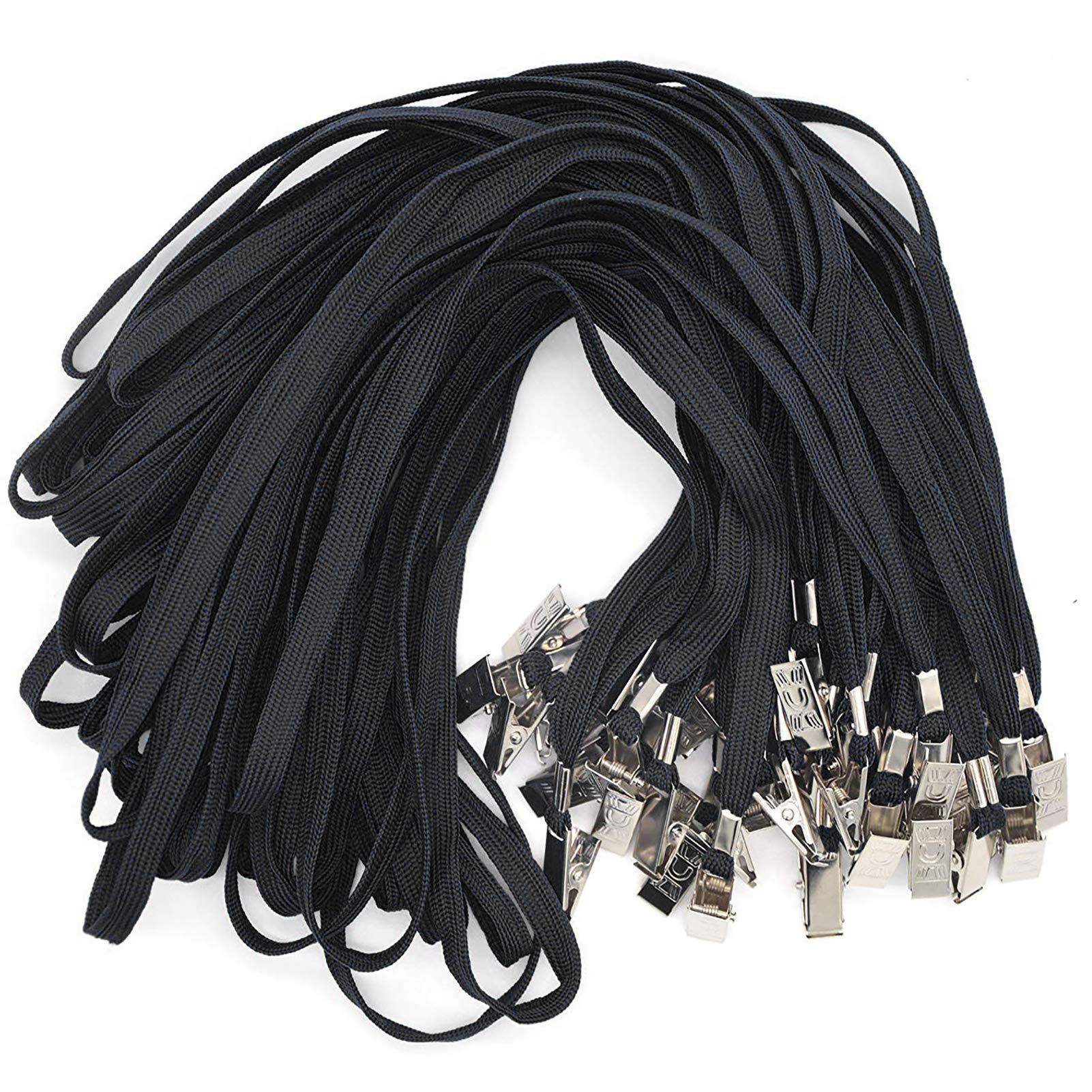 100 Pack Black Lanyards with Bulldog Clips for ID Badges & Keys
