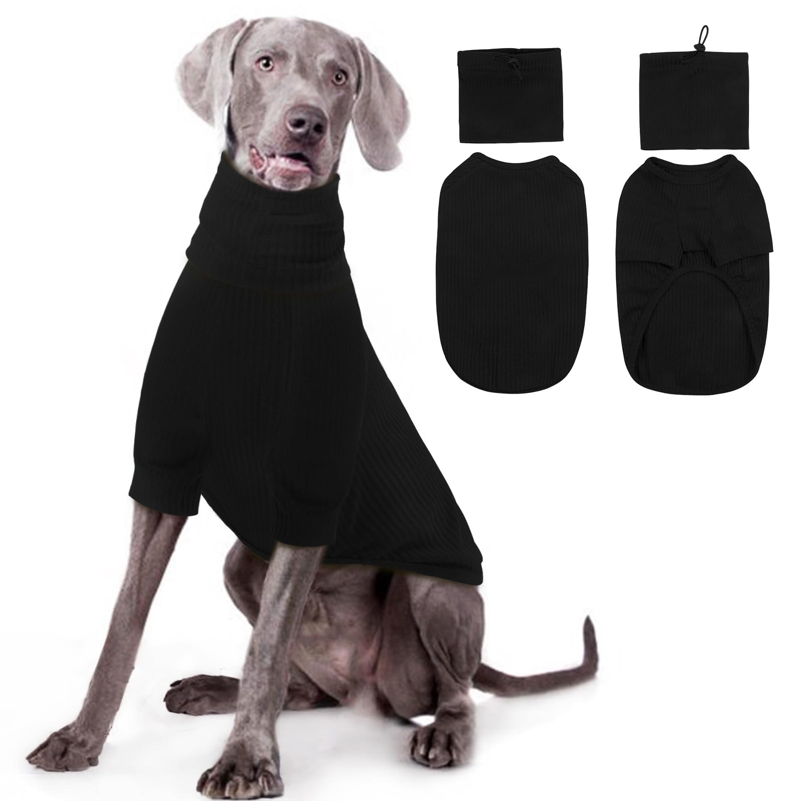 ROZKITCH 2-in-1 Dog Hoodie Shirt with Detachable Ears - Soft Lightweight Striped Pullover Sweater for Small Medium Large Dogs (Black, 2XL) - Perfect for Outdoor Walks, Pet Costume Parties & Winter Warmth
