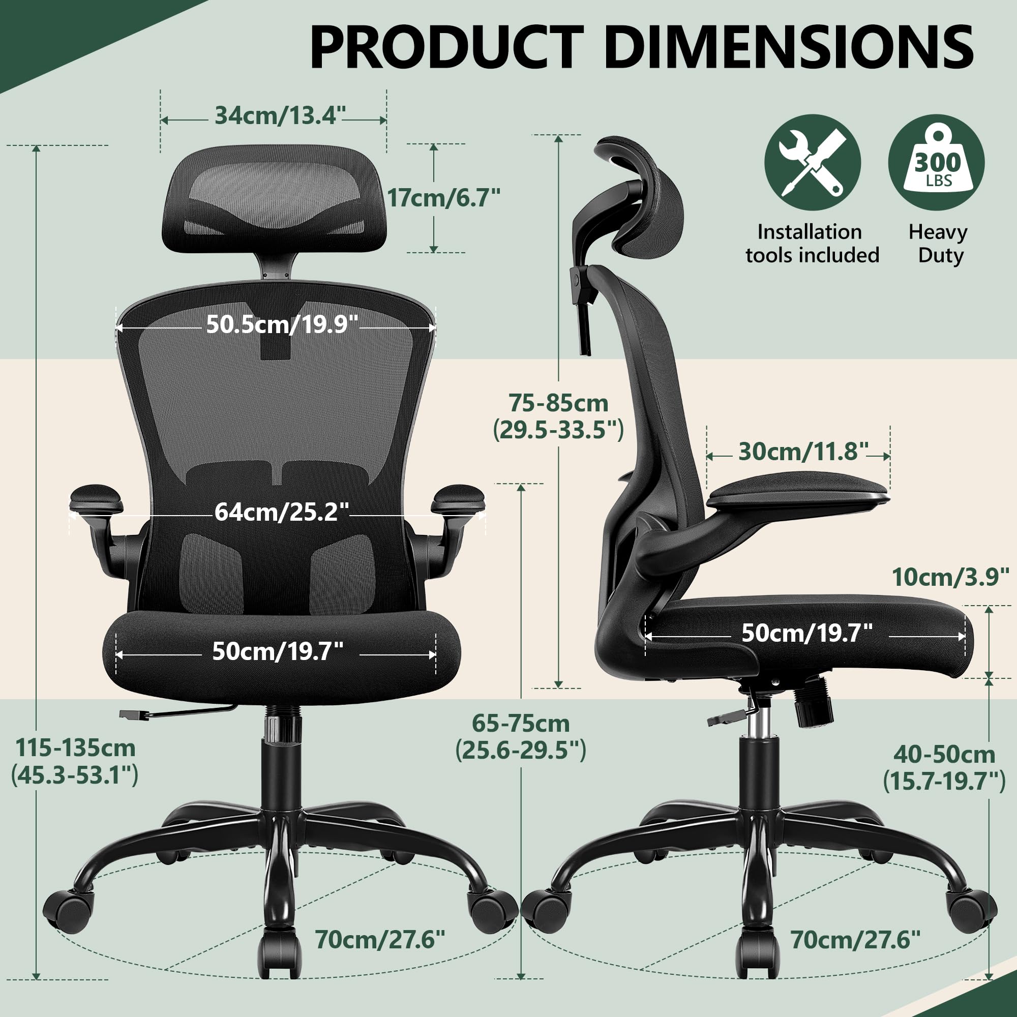 FelixKing Ergonomic Office Chair with Adjustable Lumbar Support, High Back Computer Desk Chair with Headrest & Flip-Up Armrests - Executive Swivel Chair with Wheels for Home Office, Gaming & Workspace Comfort