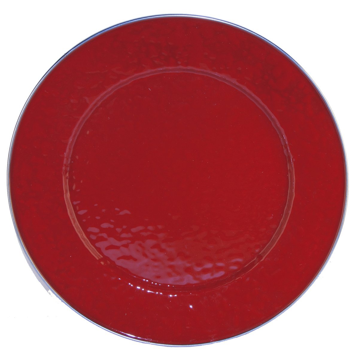Golden Rabbit Enamelware Charger Plate - 12.5 Inch Decorative Dinner Plate with Red on Red Texture Pattern - Perfect for Holiday Tablescapes, Wedding Decor & Elegant Dinner Parties