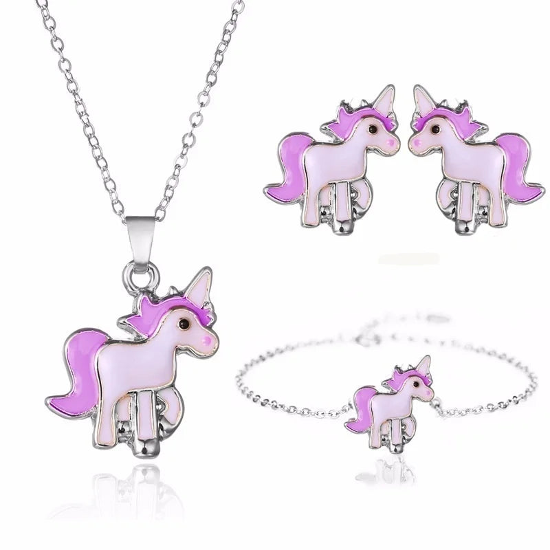 Unicorn Necklace and Earrings Set - Cute Fantasy Jewelry for Women & Girls - Perfect for Birthday Gifts, Cosplay, and Fairy-Themed Parties