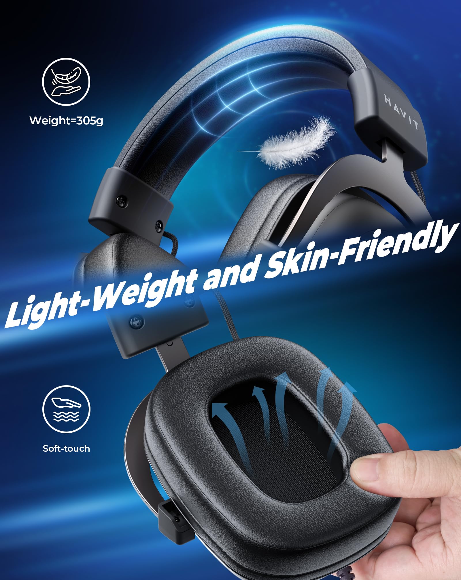 Havit H2002D Gaming Headset with 50MM Drivers & Mic - Noise Cancelling Over-Ear Headphones for PS5, PS4, PC - Durable Aluminum Frame - Perfect Valentine's Gift for Gamers & Men (Great for FPS, Racing & Online Gaming)
