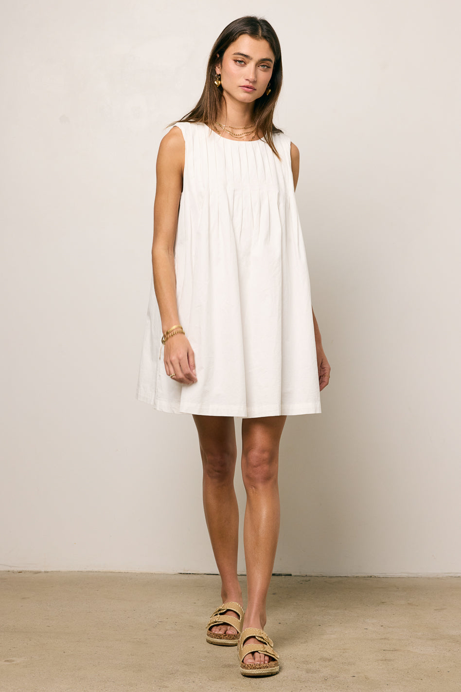 Arizona Pleated Baby Doll Dress for Women - Flowy White Mini Dress for Summer, Casual Wear, Beach & Party Outfits