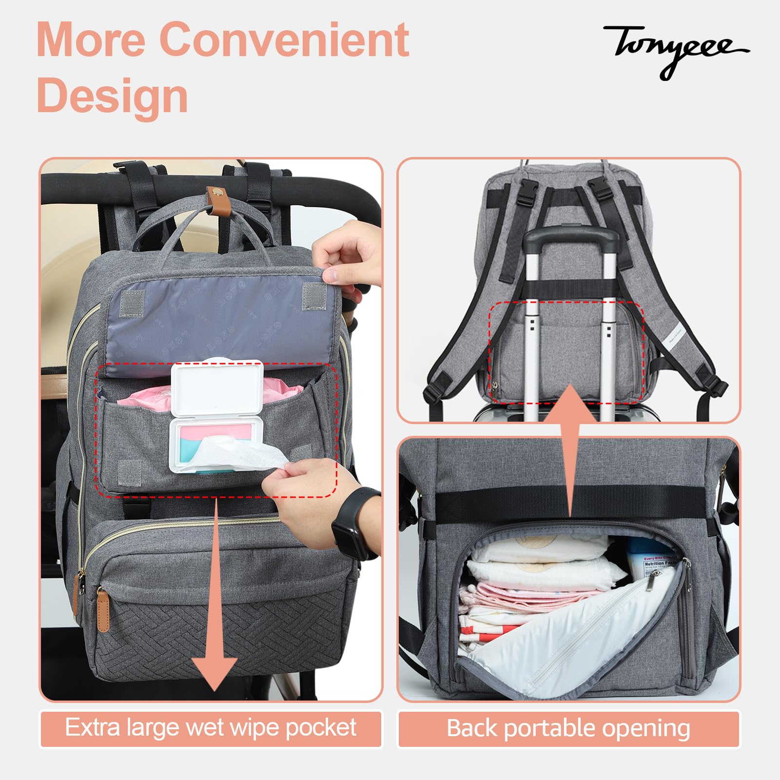 Waterproof Diaper Backpack Set with Removable Crossbody Bag & Changing Pad - Large Capacity Baby Travel Backpack for Women & Men (Grey) - Perfect for Daycare, Travel & On-the-Go Parenting