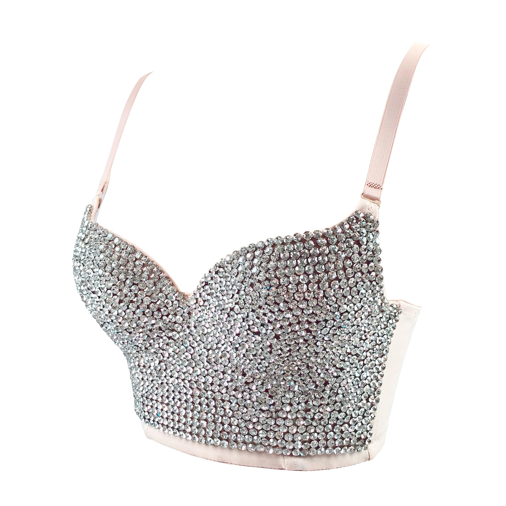 Sexy Women's Rhinestone Mesh Bustier Crop Top - Push Up Corset Bra for Club, Party & Night Out - Perfect for Date Night, Bachelorette & Special Occasions