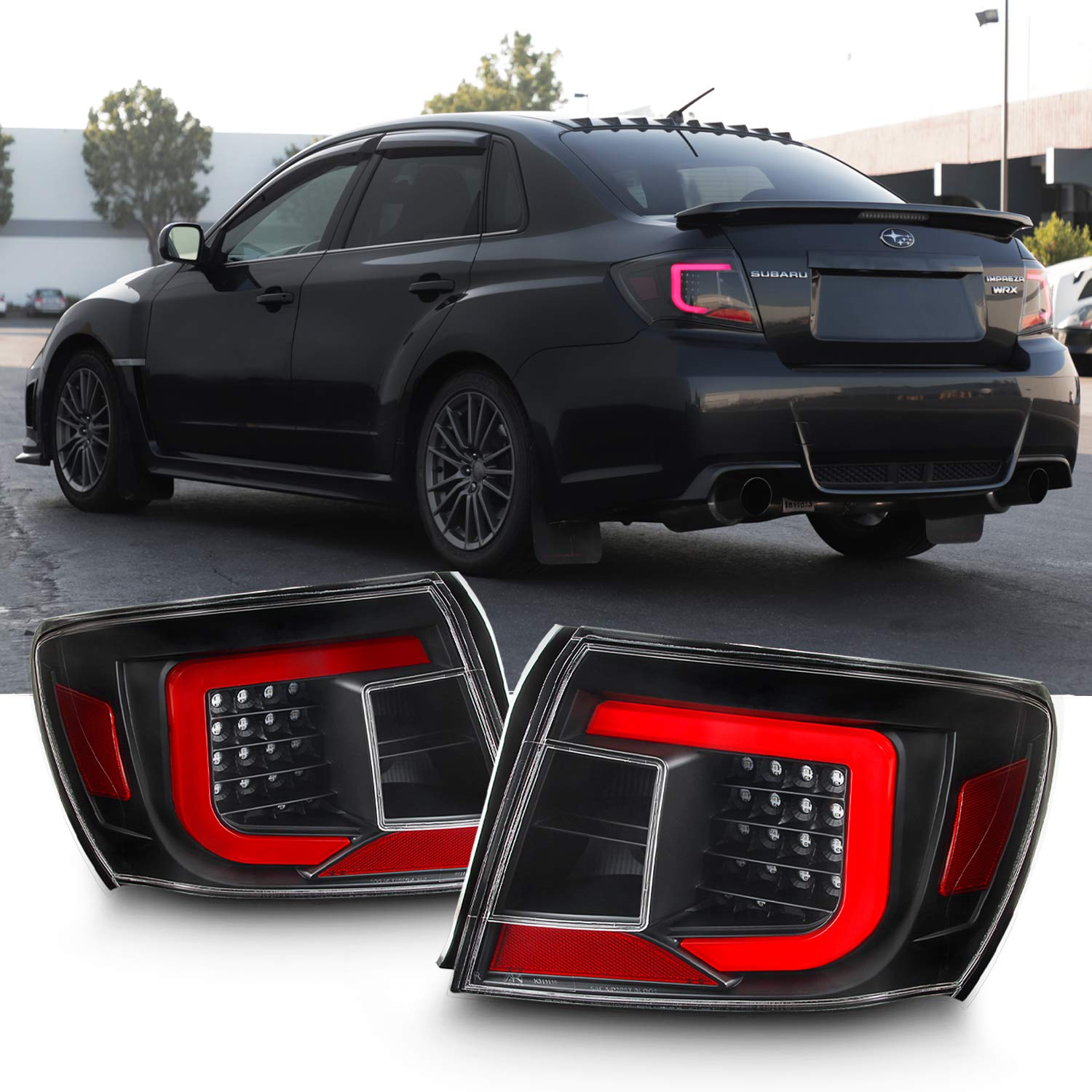 AKKON 2019 Upgraded LED Taillights for 2008-2011 Subaru Impreza & WRX - Red Bar Housing Black - Enhanced Visibility & Style for Night Driving & Car Customization