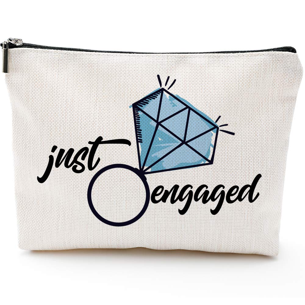 Just Engaged Gift Set - Bride Makeup Bag & Cosmetic Pouch - Perfect Engagement & Bridal Shower Gift for Newly Engaged Women - Ideal for Wedding Prep, Honeymoon Travel & Bridal Beauty Essentials